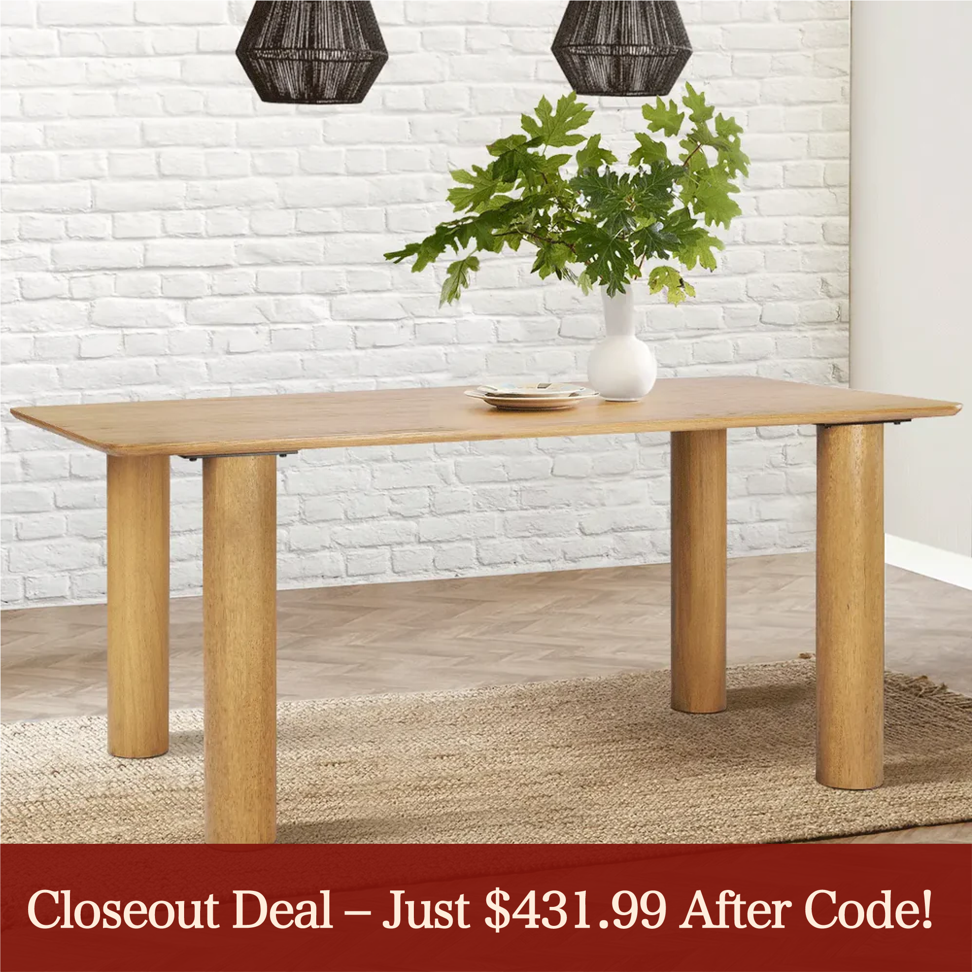 [Closeout-Only 431.99$ with code:PM20]Johson 67" Modern Solid Oak Rectangle Dining Table
