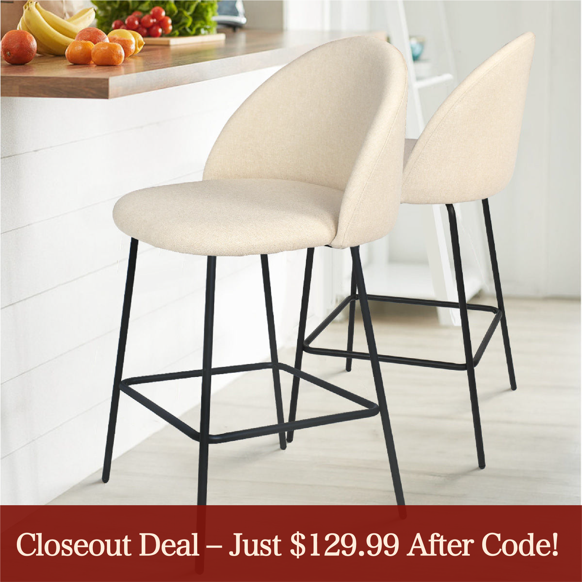 [Closeout-Only 129.99$]Nano 25'' Upholstered Low Back Counter Stool (Set of 2)