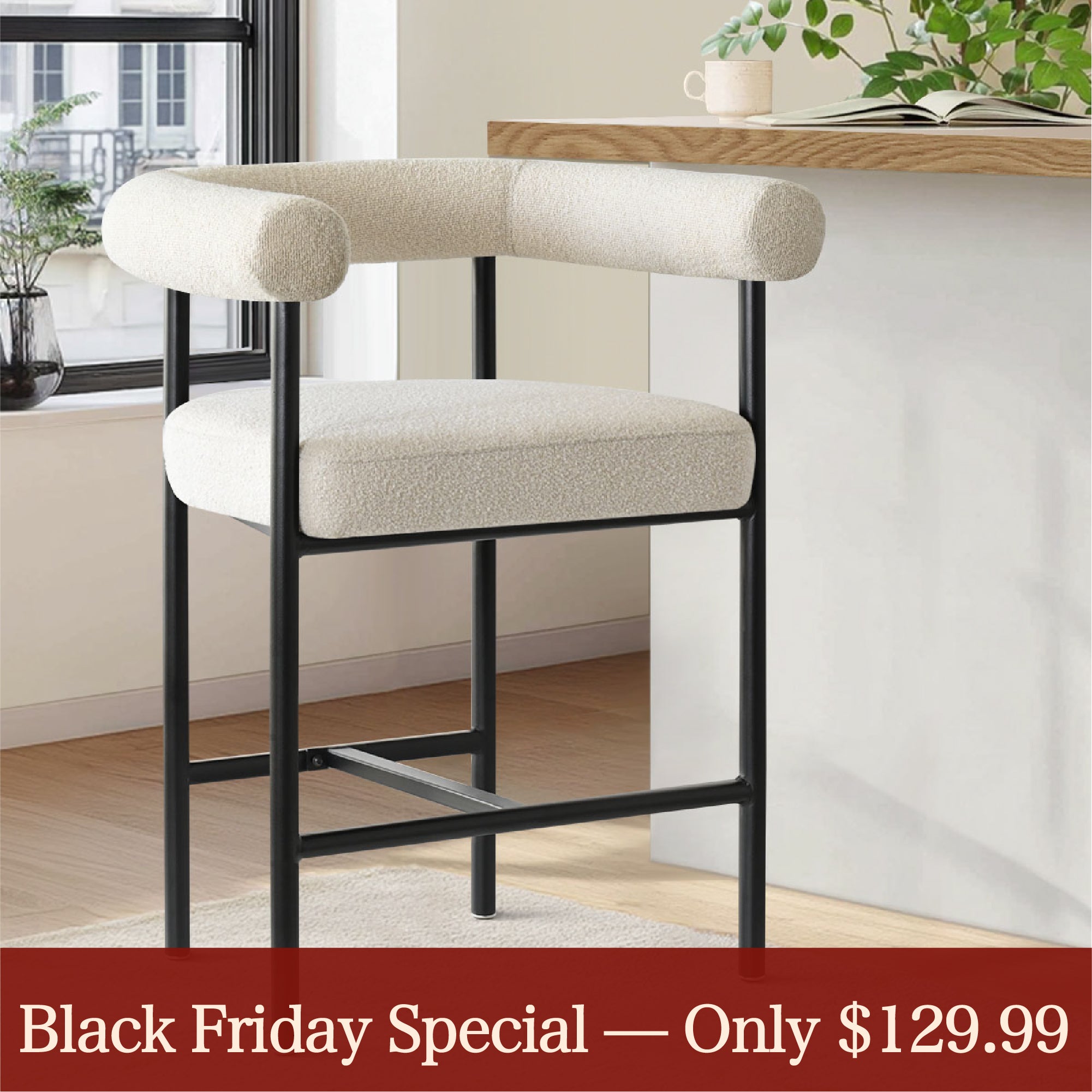 New York 24" Boucle Counter Stool with Arms (1-Piece)