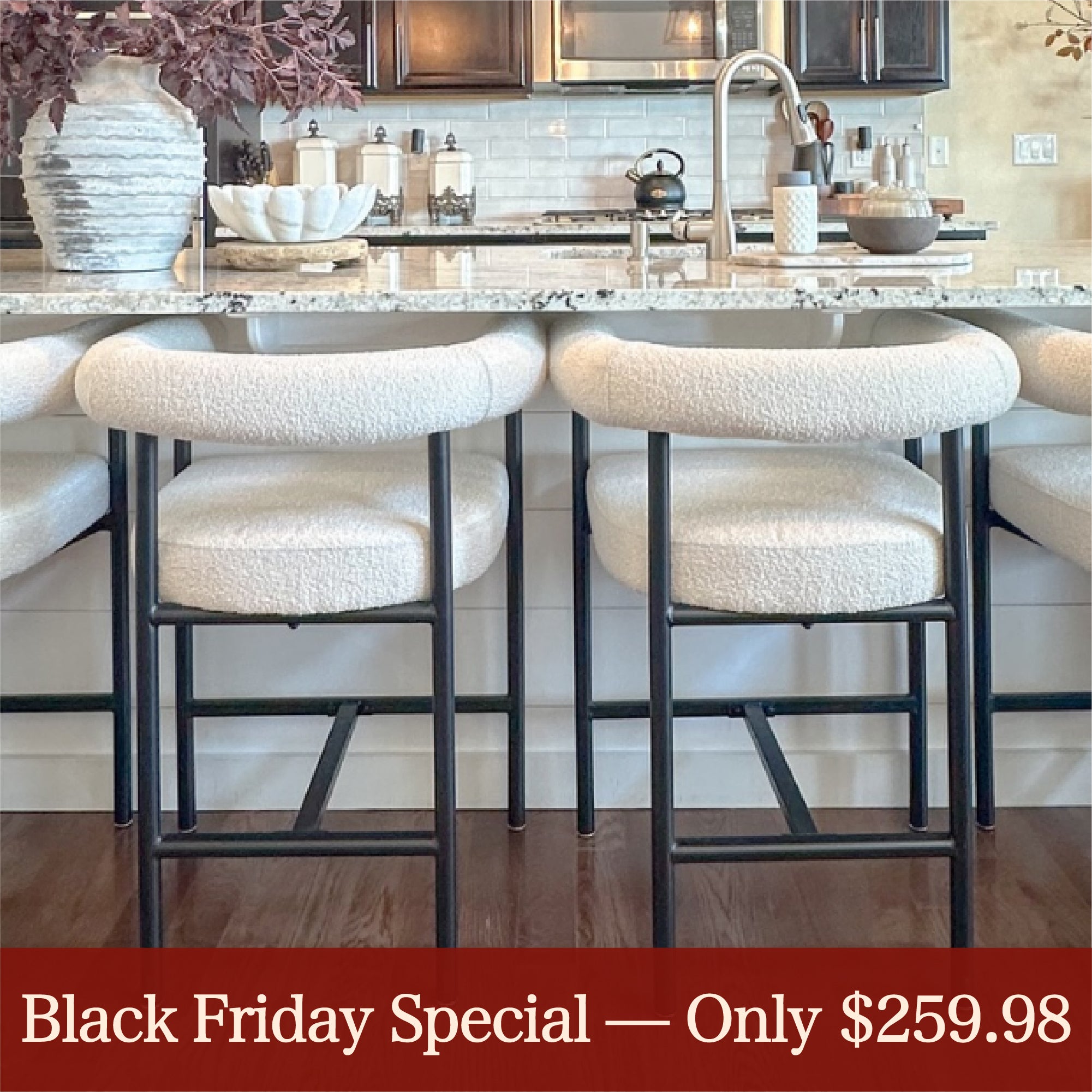 New York 24" Boucle Counter Stool with Arms (Set of 2)