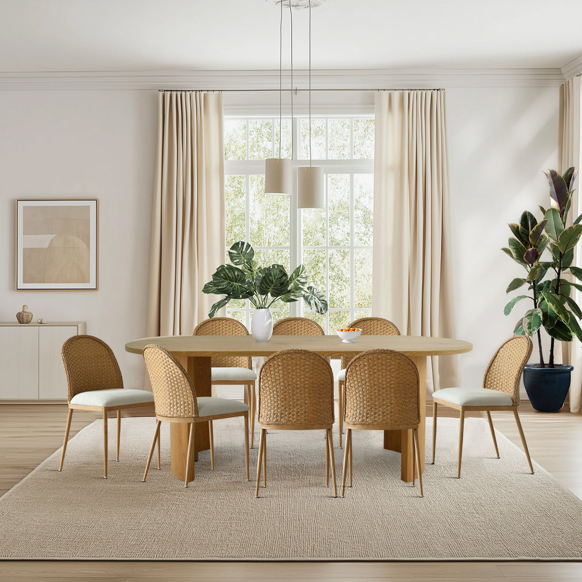 Dwen & Barcelona 79" Oval Dining Table Set for 8 (9-Piece)