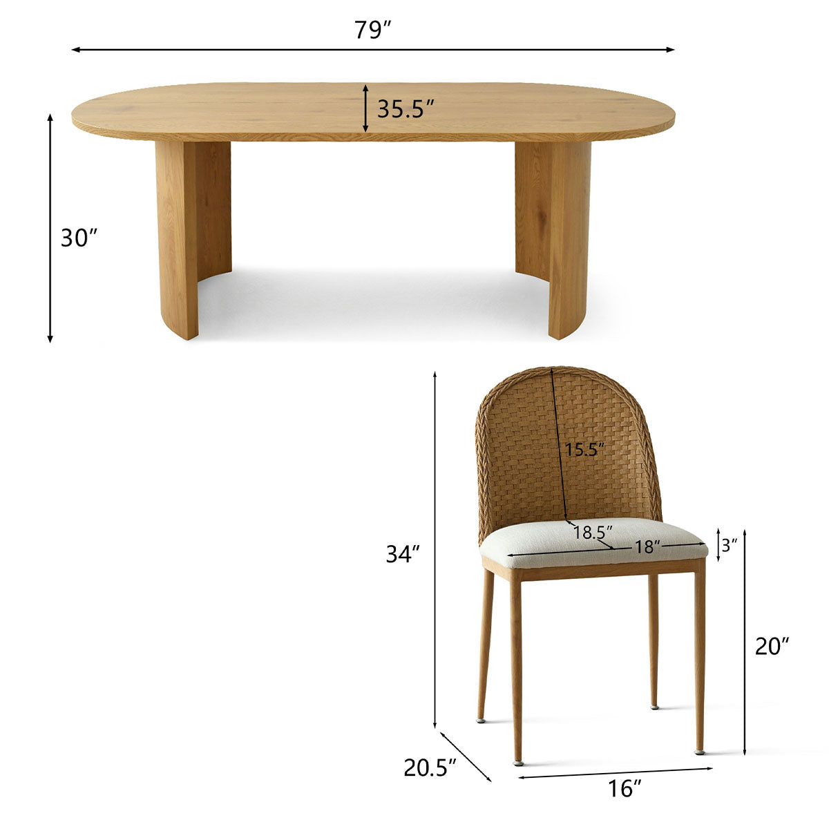 Dwen & Barcelona 79" Oval Dining Table Set for 8 (9-Piece)