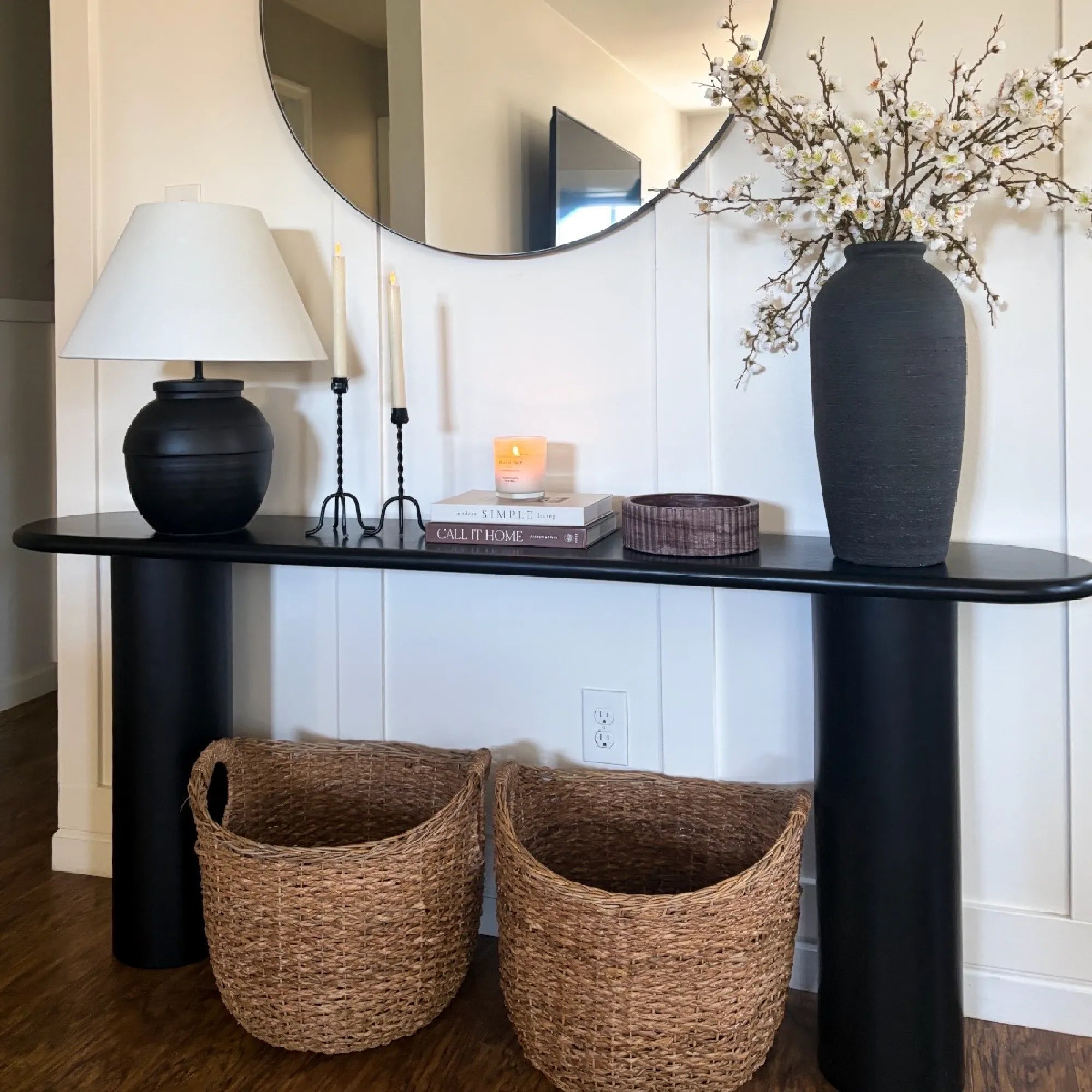 Baguette 70" Oval Black Solid Wood Console Table