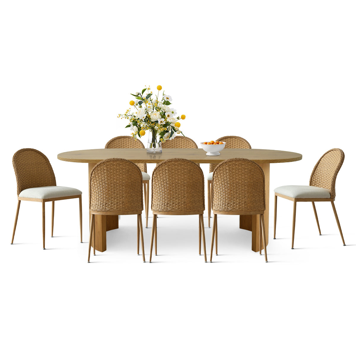 Dwen & Barcelona 79" Oval Dining Table Set for 8 (9-Piece)