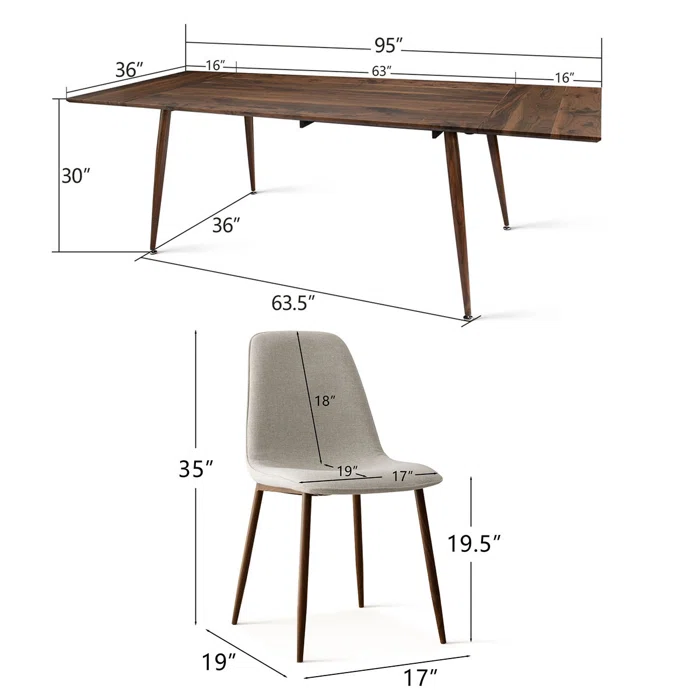 Odense & Oslo 95" Rectangle Dining Table Set for 8 (9-Piece)