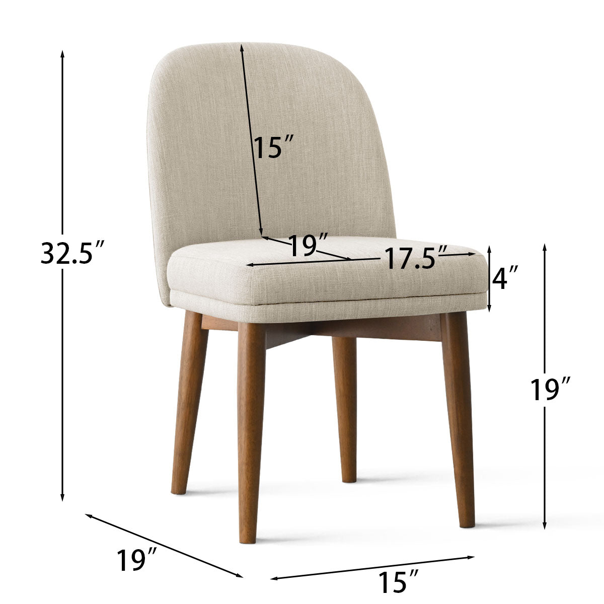 Athena Linen Upholstered Solid Wood Dining Chairs (Set of 2)