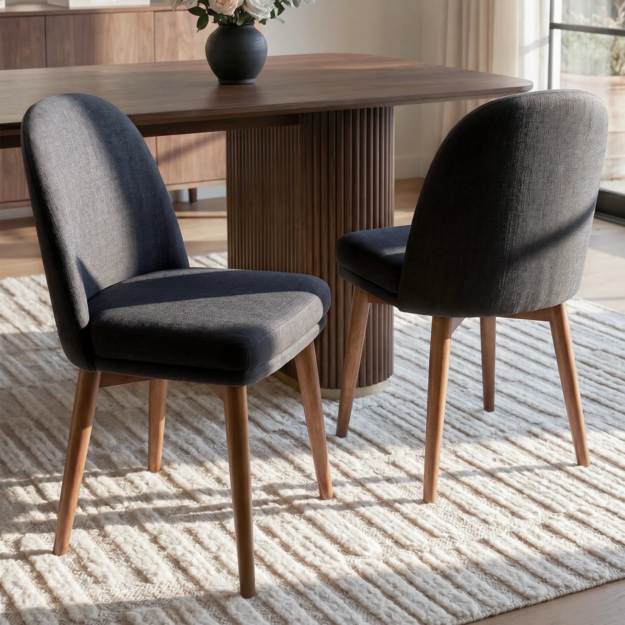 Athena Linen Upholstered Solid Wood Dining Chairs (Set of 2)