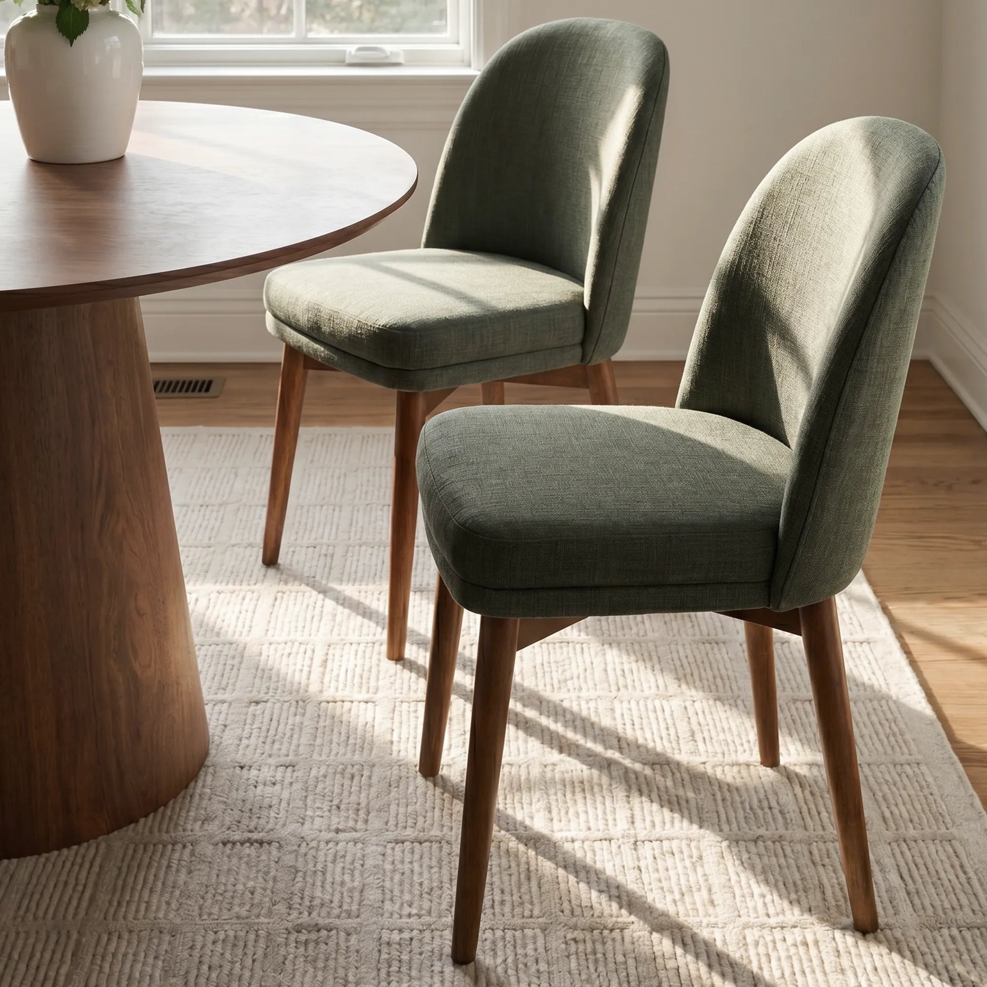 Athena Linen Upholstered Solid Wood Dining Chairs (Set of 2)