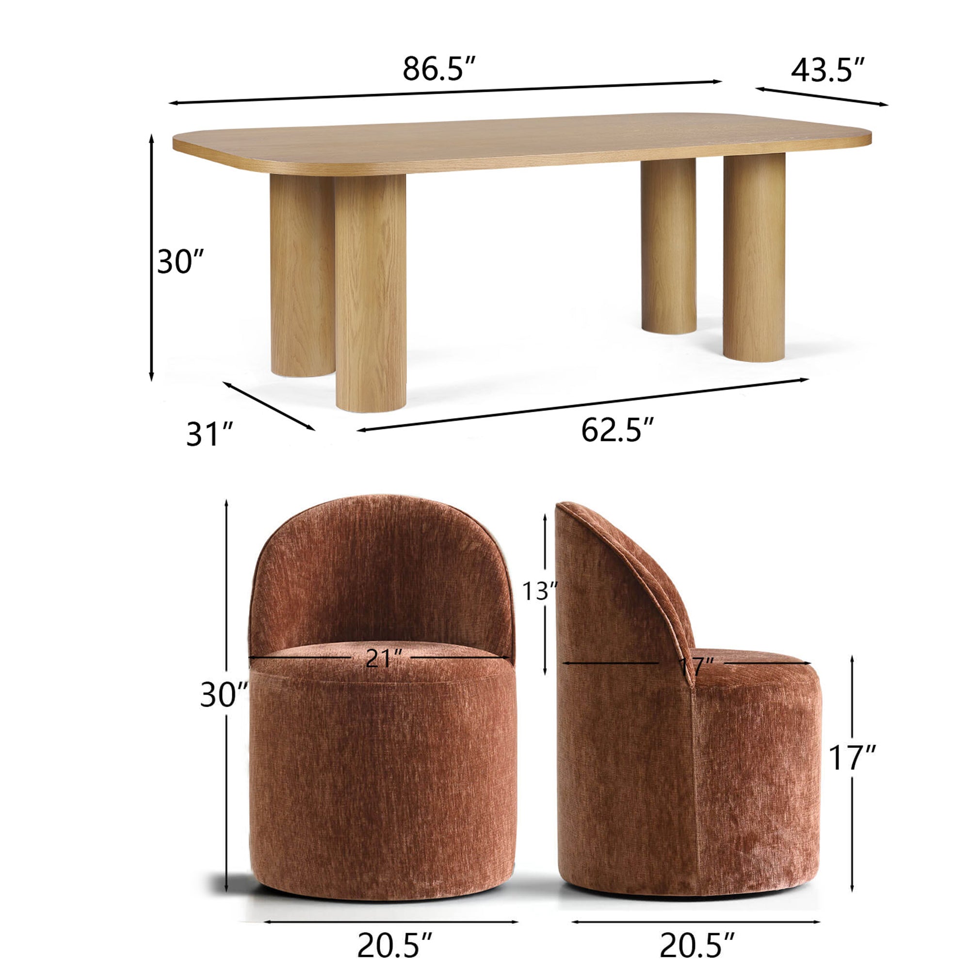 Baguette & Doris 86.5" Natural Rectangle Dining Table Set for 8 (9-Piece)