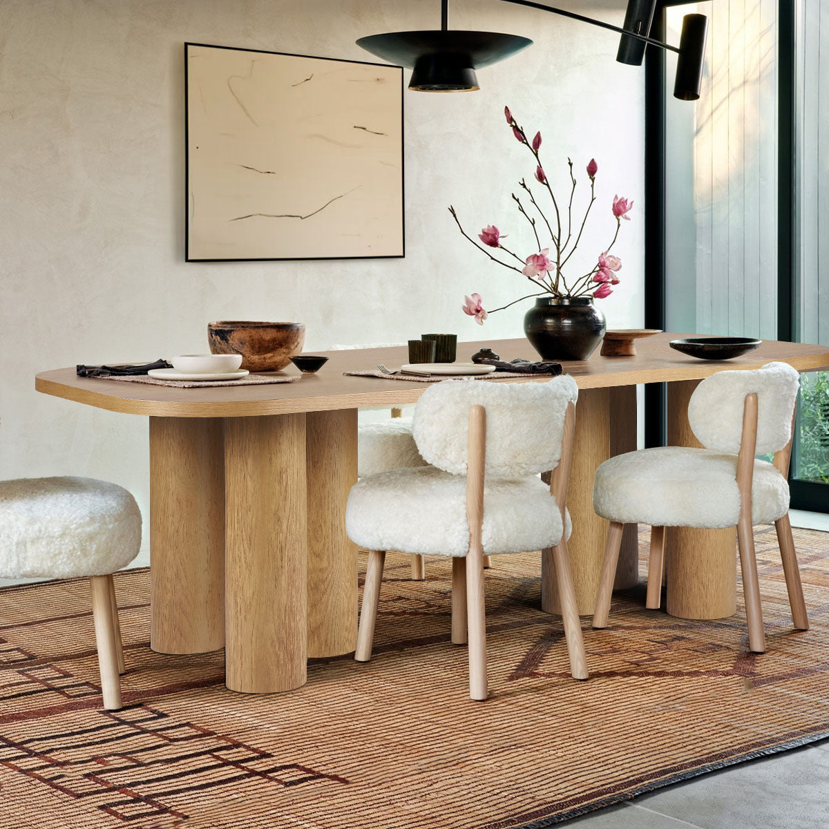 Baguette 86.5" Modern Rectangle Oak Large Dining Table