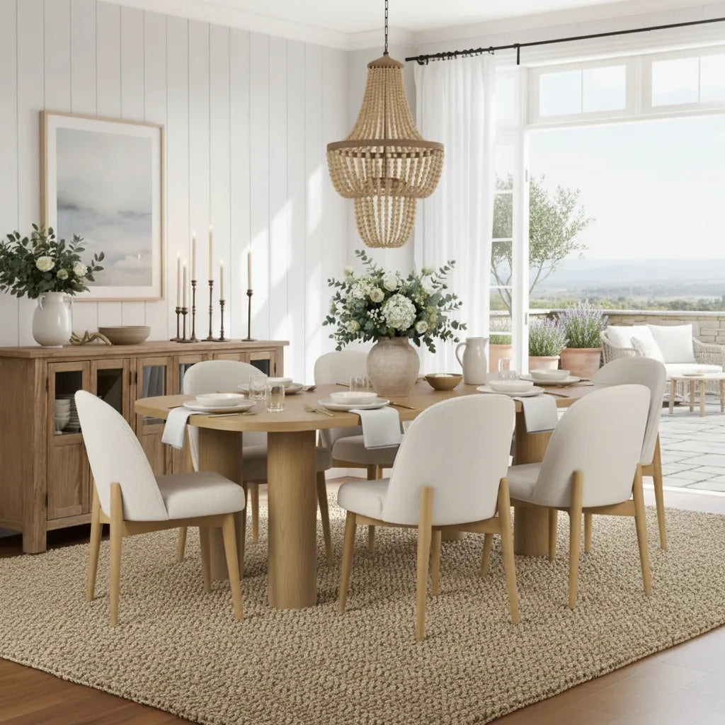 Baguette & Havana 86.5″ Rectangular Solid Oak Dining Table Set for 6 (7-Piece)