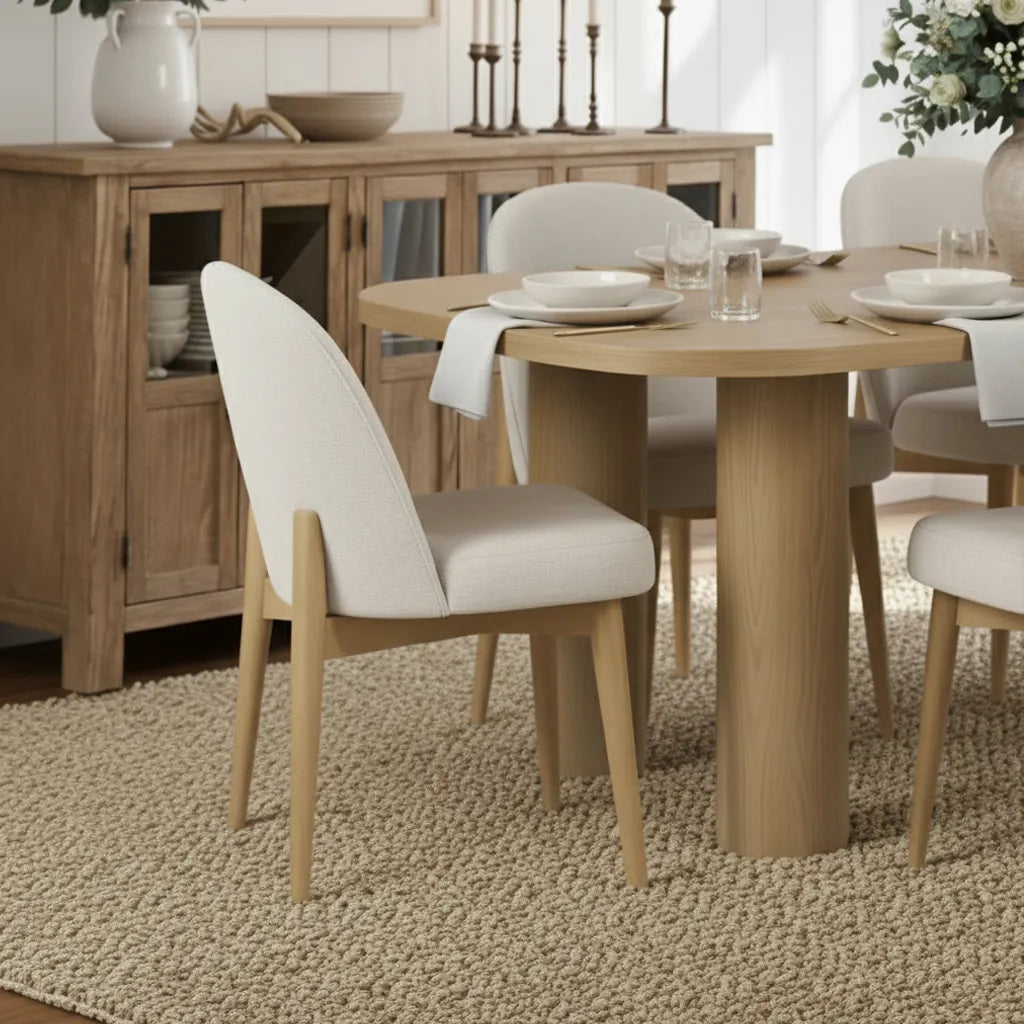 Baguette & Havana 86.5″ Rectangular Solid Oak Dining Table Set for 6 (7-Piece)