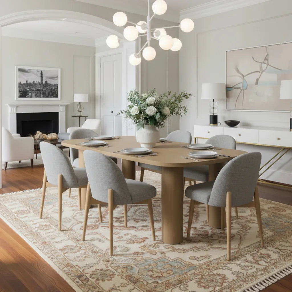 Baguette & Havana 86.5″ Rectangular Solid Oak Dining Table Set for 6 (7-Piece)