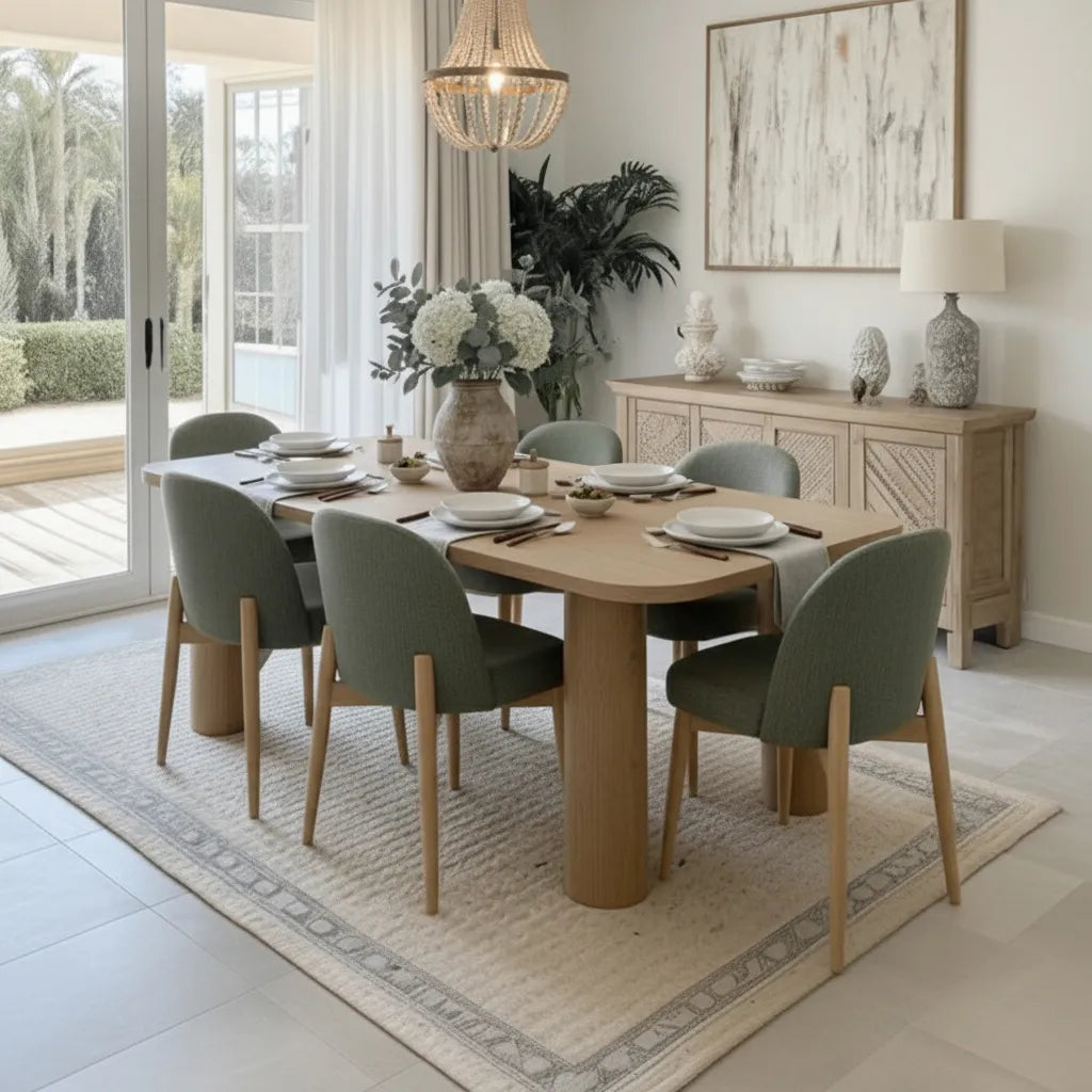 Baguette & Havana 86.5″ Rectangular Solid Oak Dining Table Set for 6 (7-Piece)