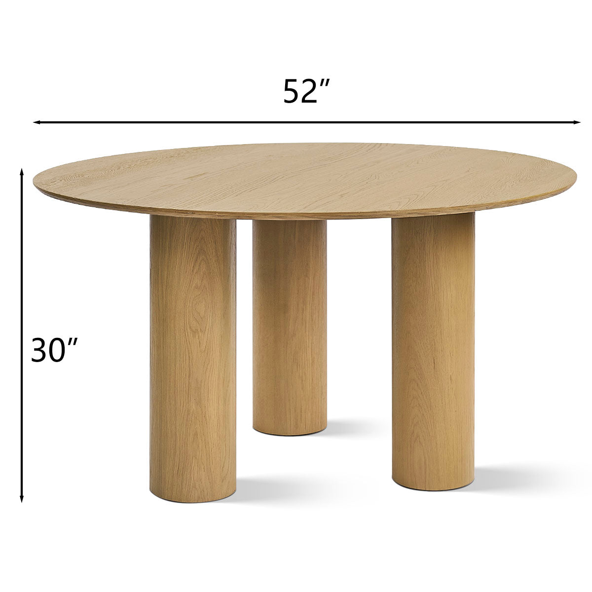 Baguette 52" Modern Oak Wood 3-Leg Round Dining Table