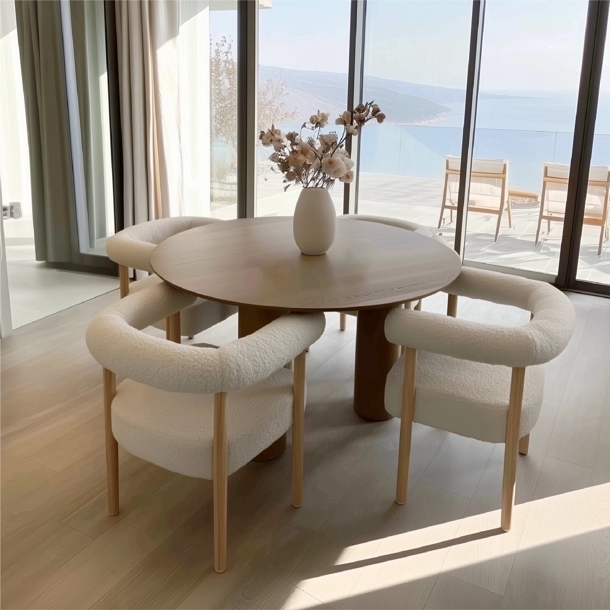 Baguette 52" Modern Oak Wood 3-Leg Round Dining Table