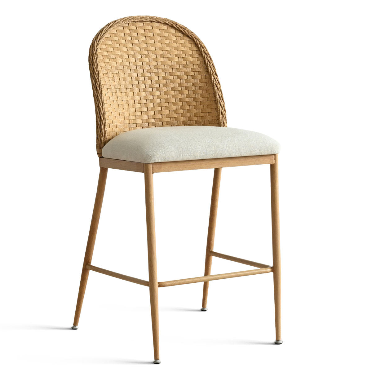 Barcelona 25.5" Beige Rattan Upholstered Counter Stool (Set of 2)