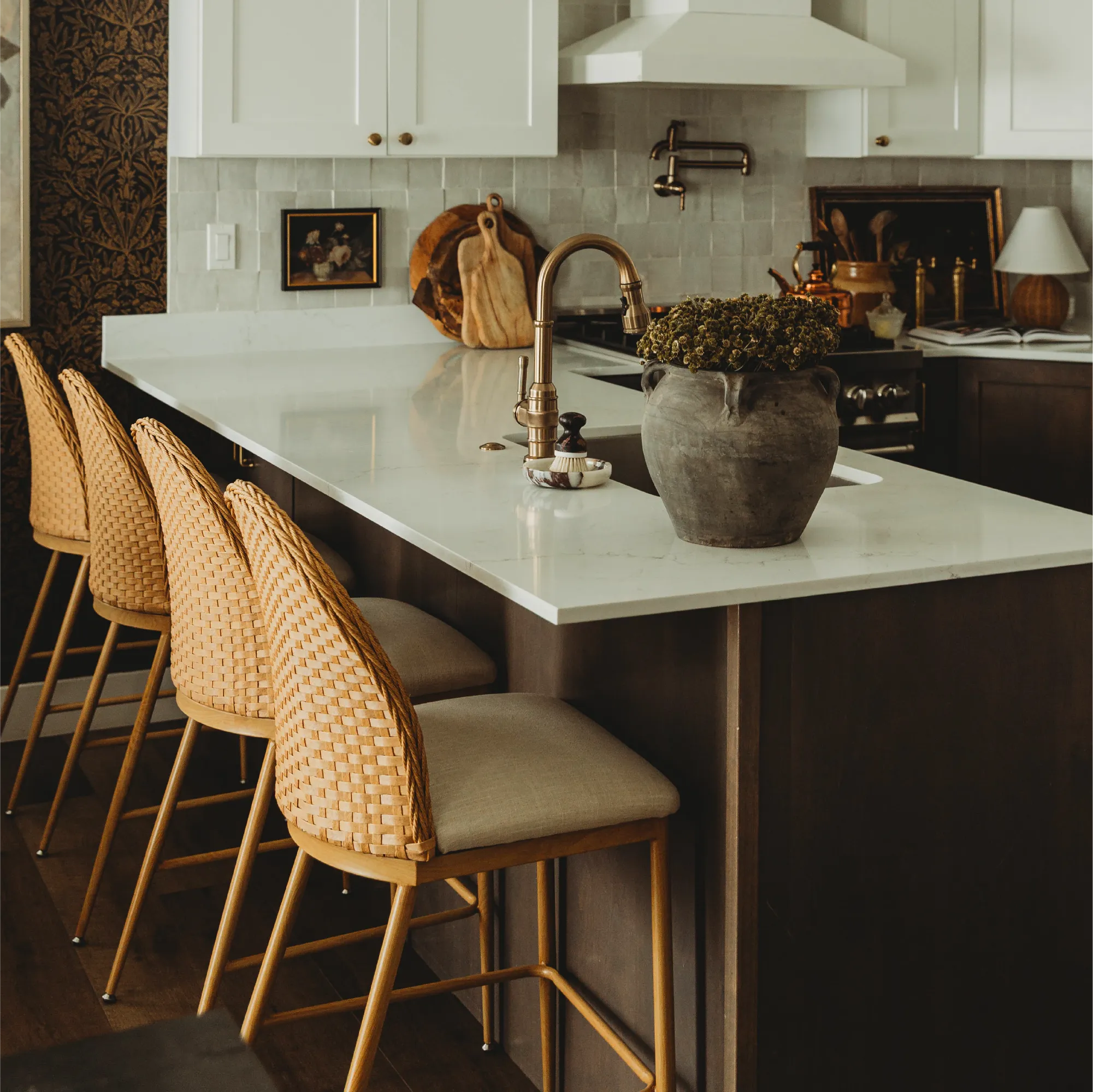 Barcelona 25.5" Beige Rattan Upholstered Counter Stool (Set of 4)