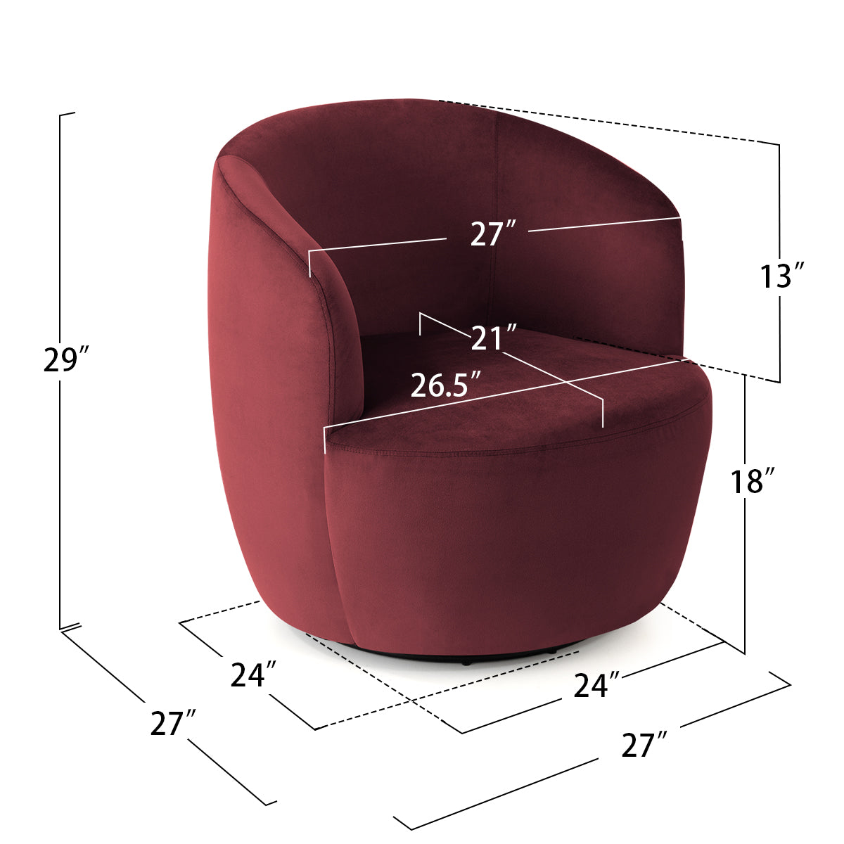 Bella Modern Small Velvet Swivel Barrel Chair (1-Piece)