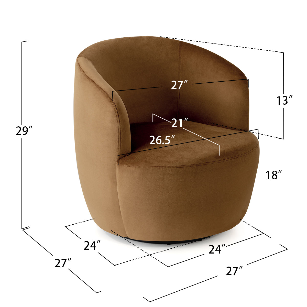 Bella Modern Small Velvet Swivel Barrel Chair (1-Piece)