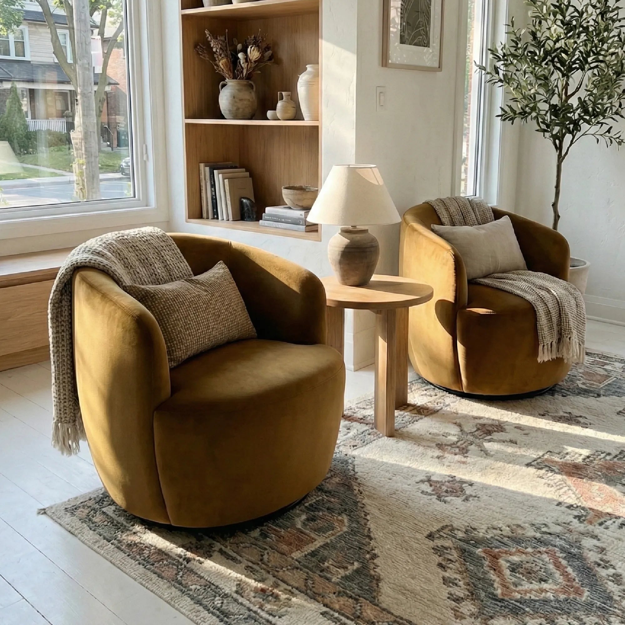 Bella Modern Small Velvet Swivel Barrel Chair (1-Piece)