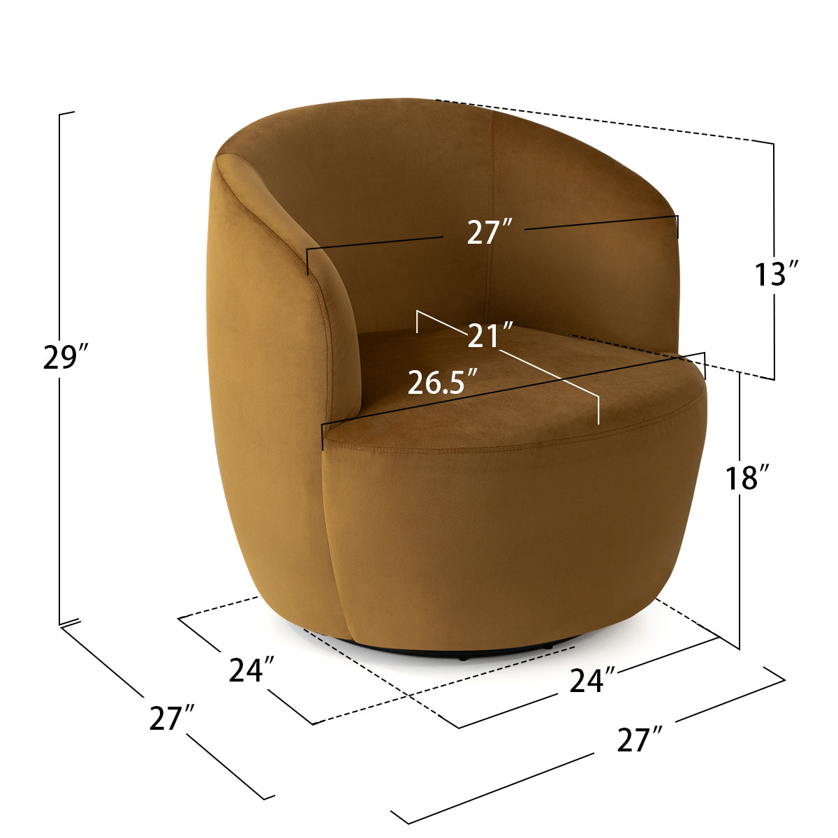 Bella Modern Small Velvet Swivel Barrel Chair (1-Piece)