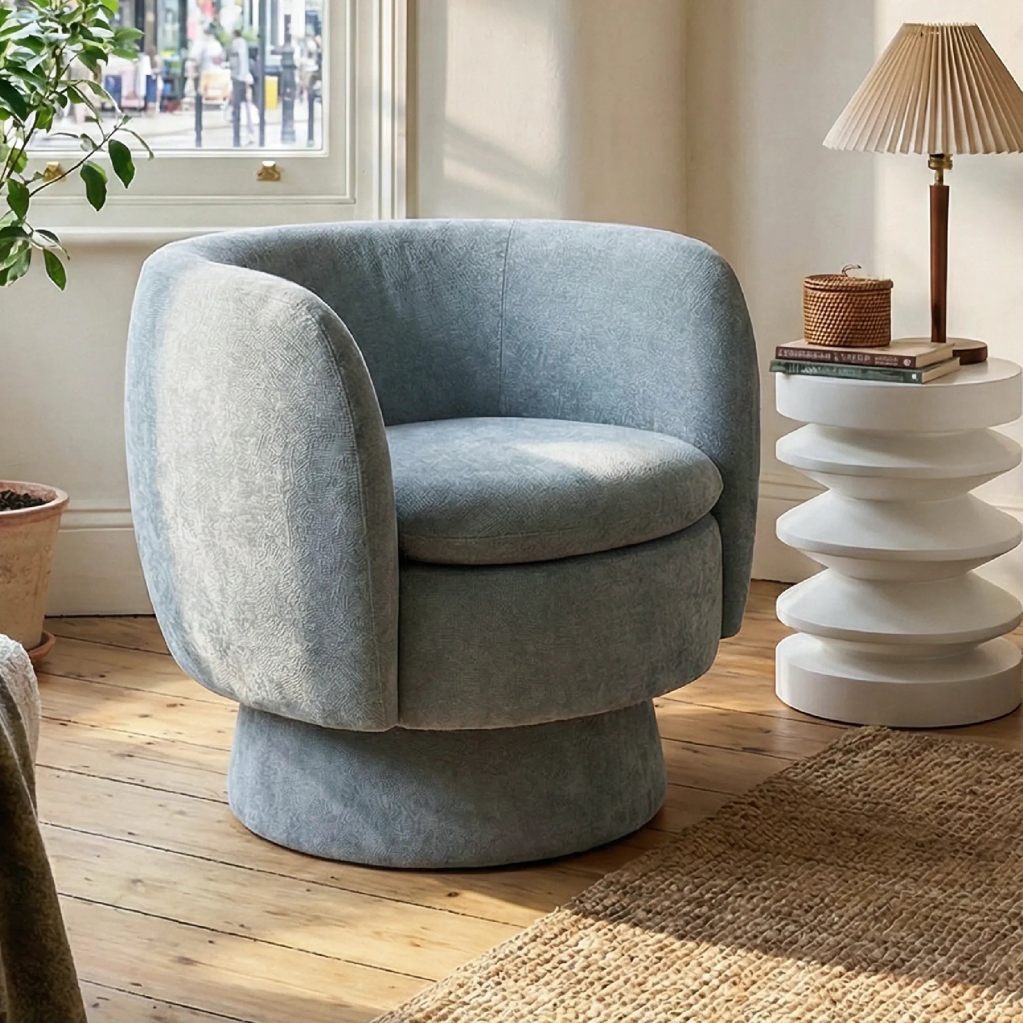 Bloom Upholstered Swivel Barrel Accent Chair (1-Piece)