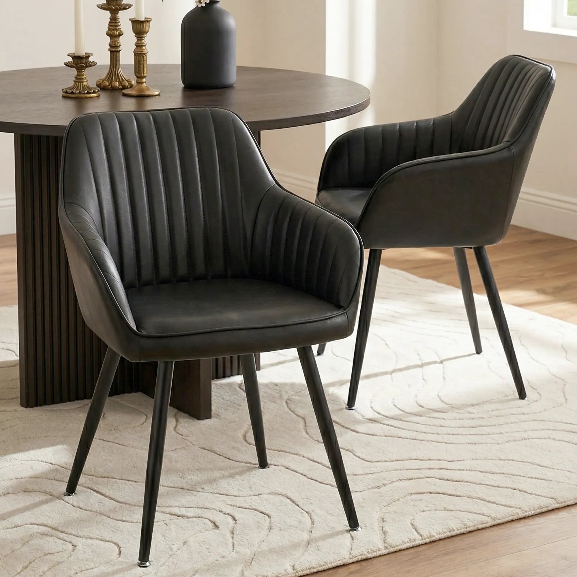 Boston Faux Leather Upholstered Dining Chair with Arms (Set of 2)