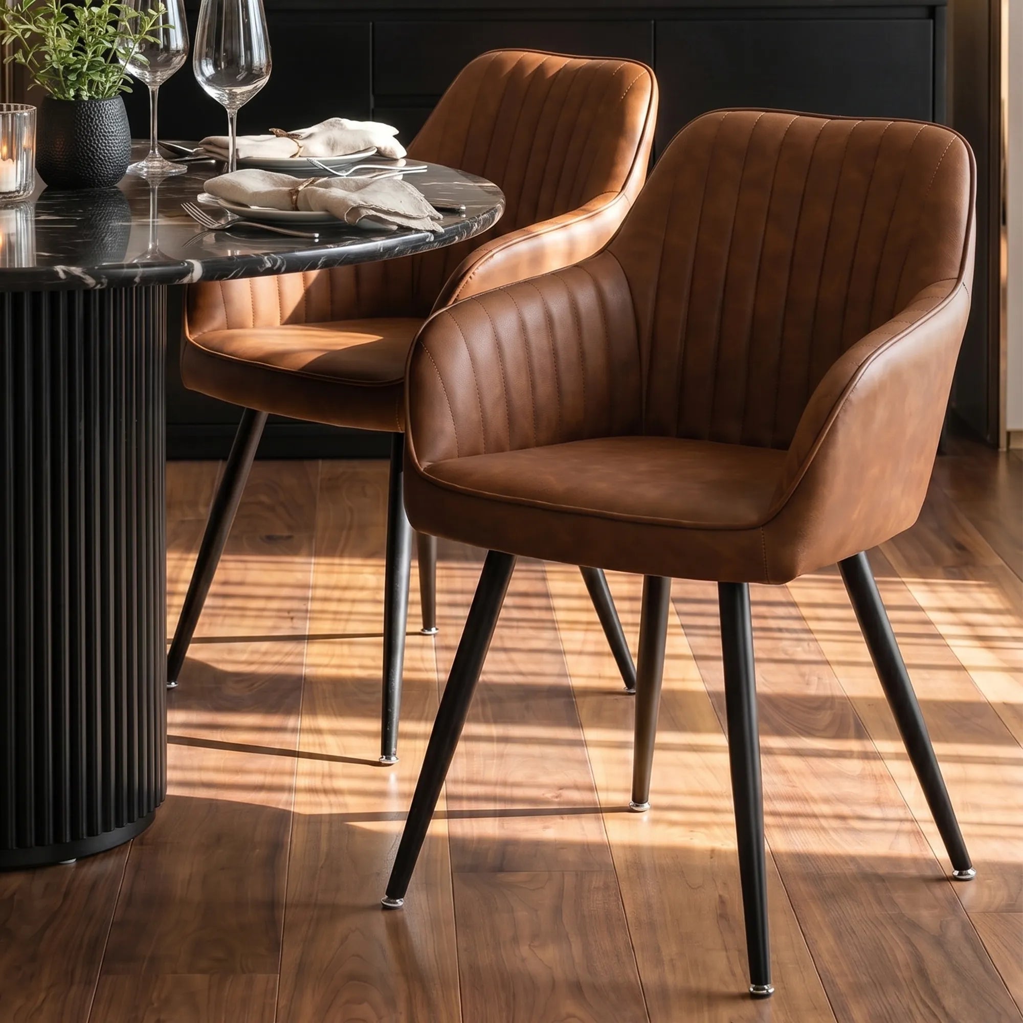 Boston Faux Leather Upholstered Dining Chair with Arms (Set of 2)