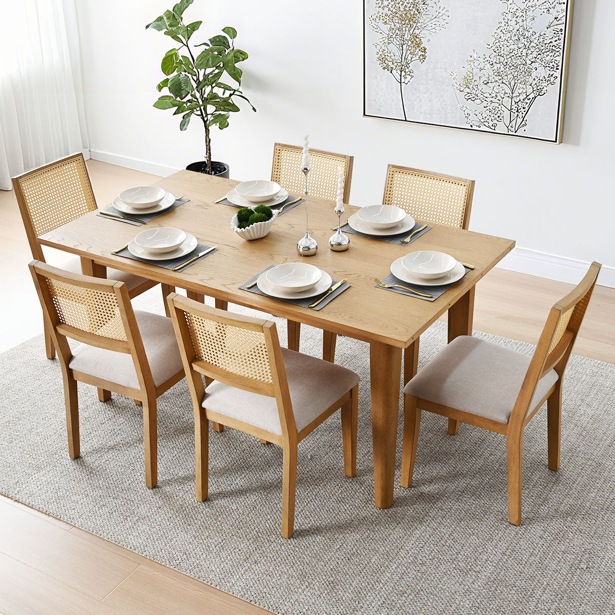 Monica Rattan Solid Wood Upholstered Dining Chair (Set of 4)