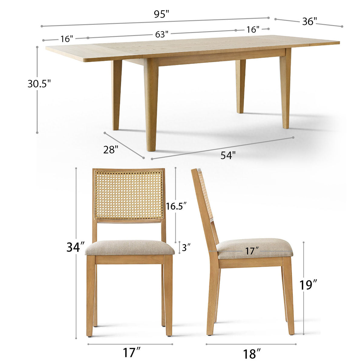 Chandler & Monica Solid Wood Rectangular Extendable Dining Table Set for 8 (9-Piece)