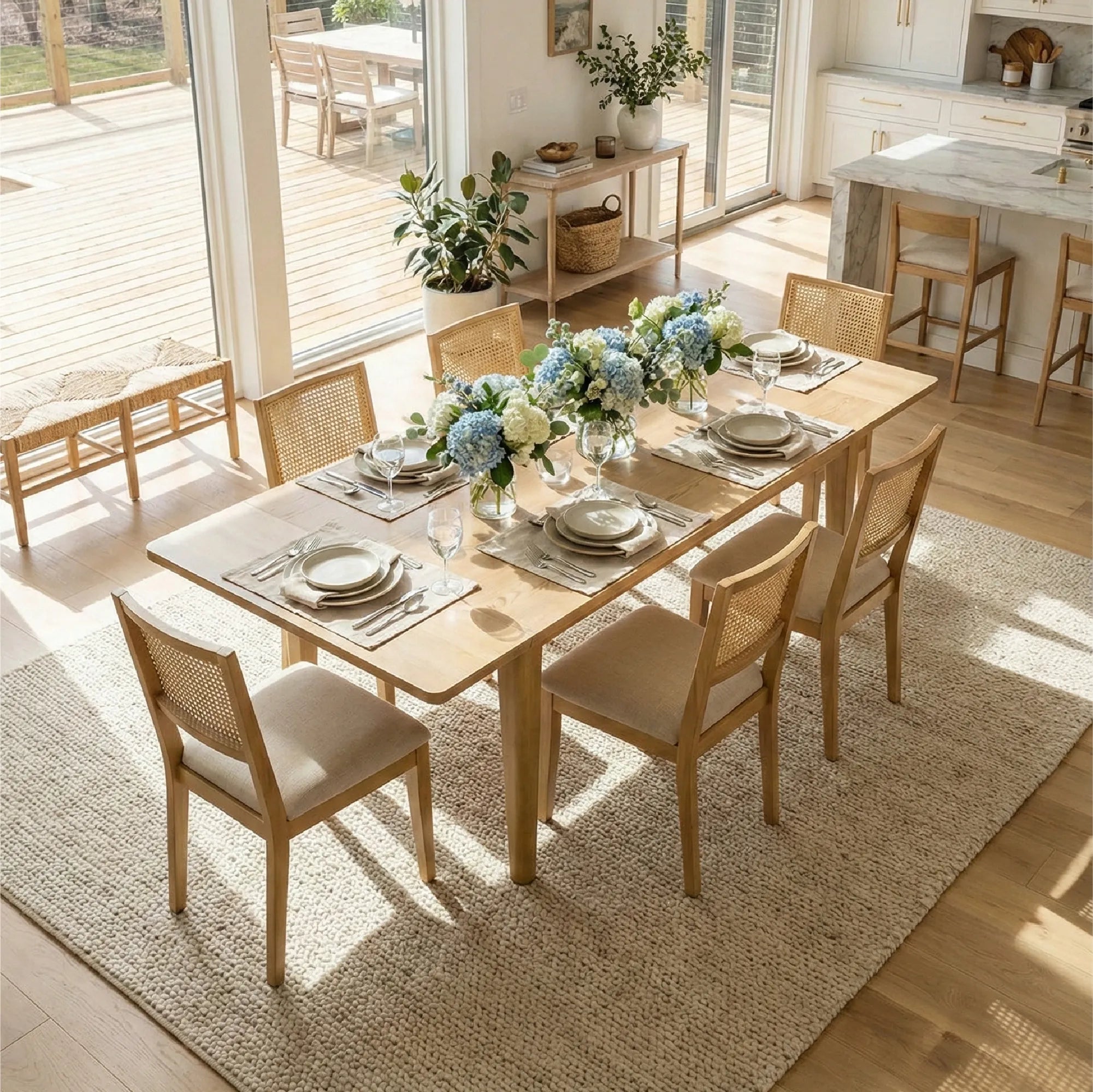 Chandler & Monica Solid Wood Rectangular Extendable Dining Table Set for 6 (7-Piece)