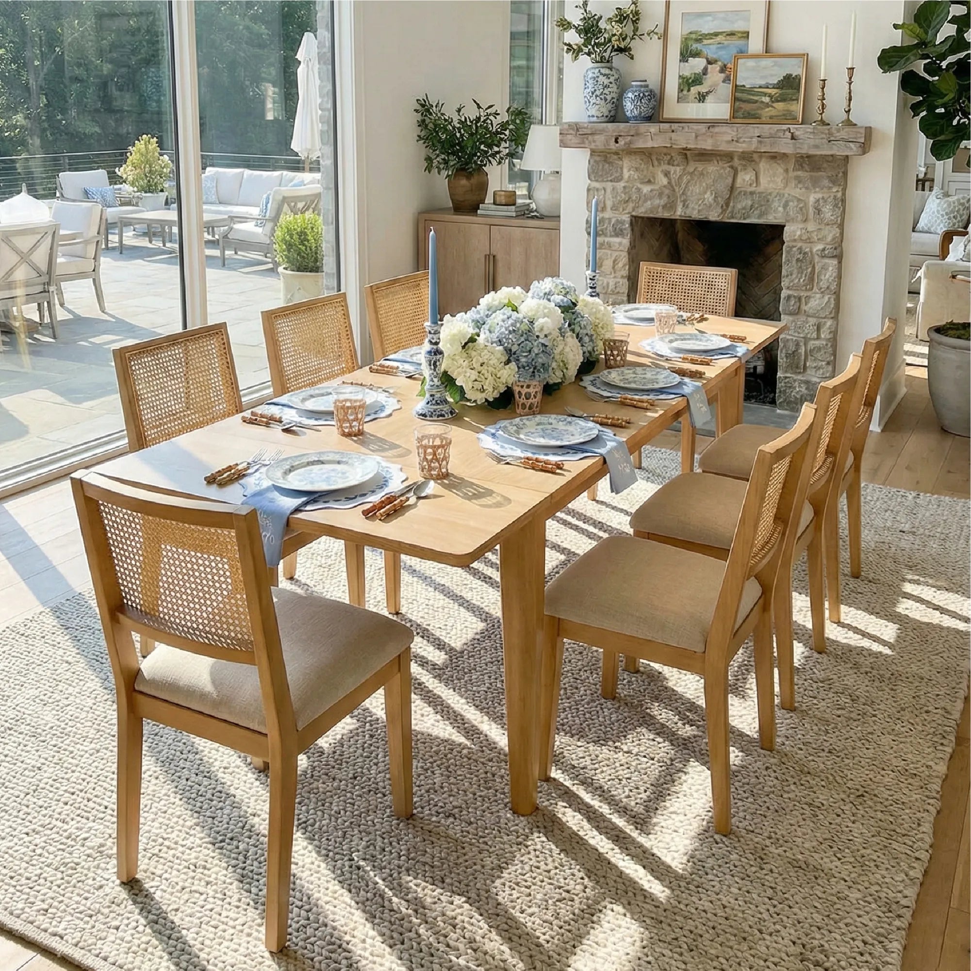 Chandler & Monica Solid Wood Rectangular Extendable Dining Table Set for 8 (9-Piece)