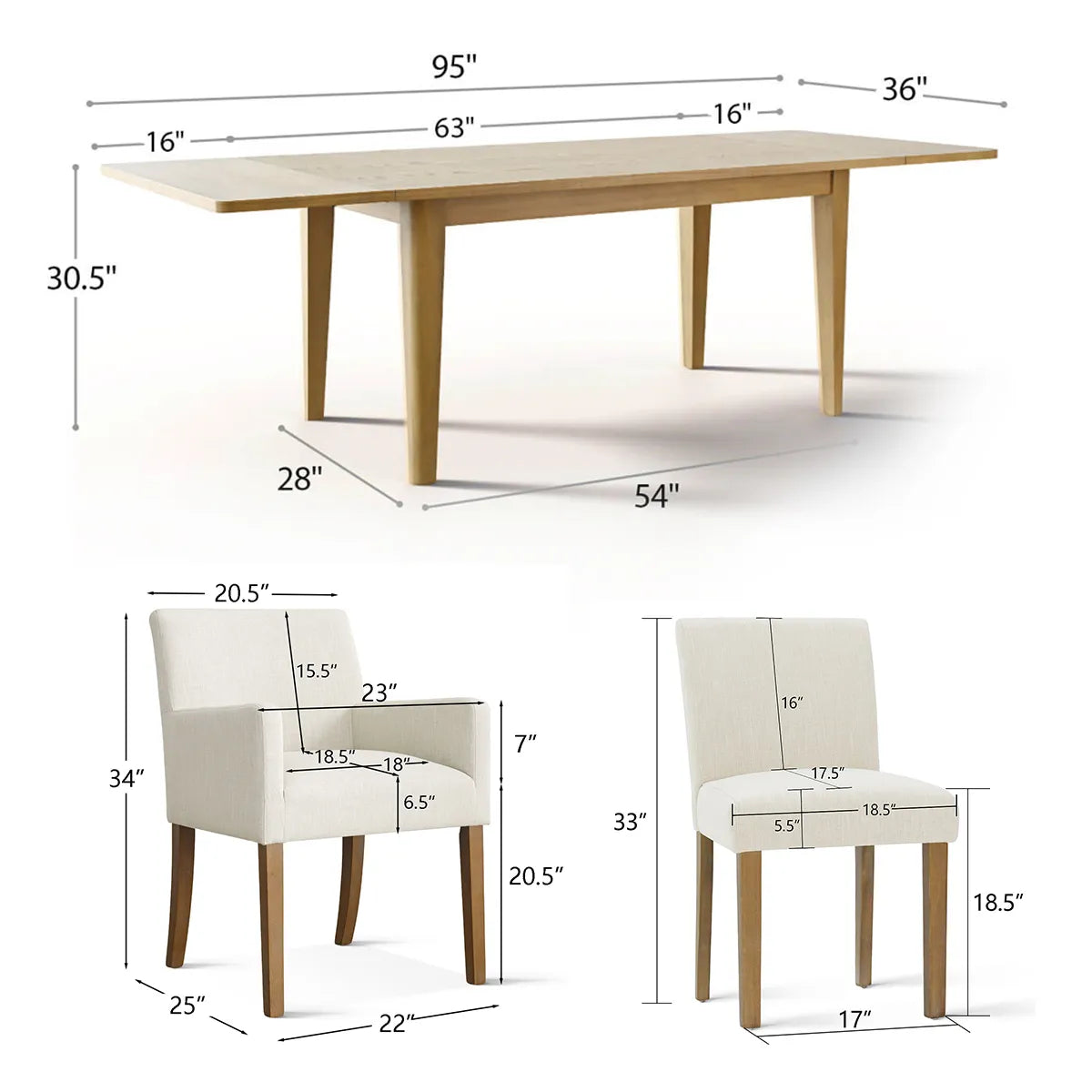 Chandler & North Solid Wood Rectangular Extendable Dining Table Set for 8 (9-Piece)