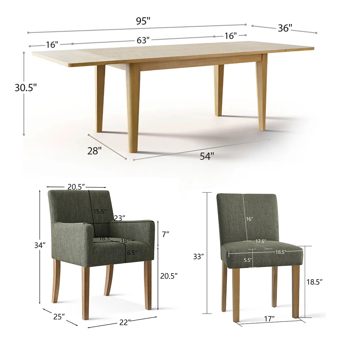 Chandler & North Solid Wood Rectangular Extendable Dining Table Set for 8 (9-Piece)