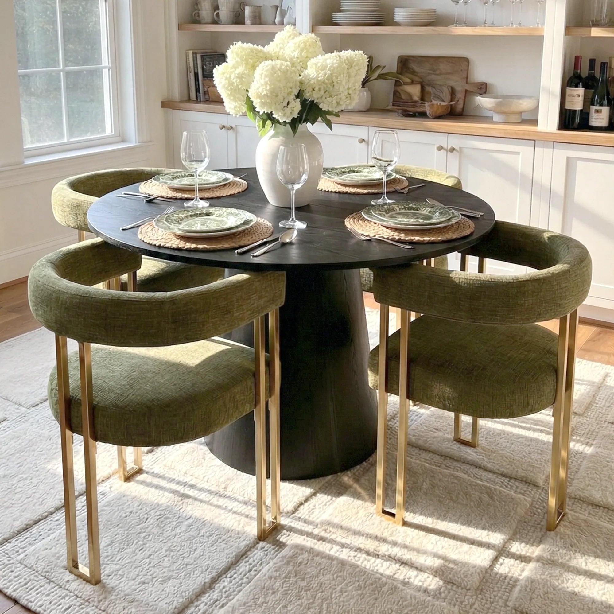 Dwen & Mia 46" Round Chenille Dining Table Set for 4 (5-Piece)