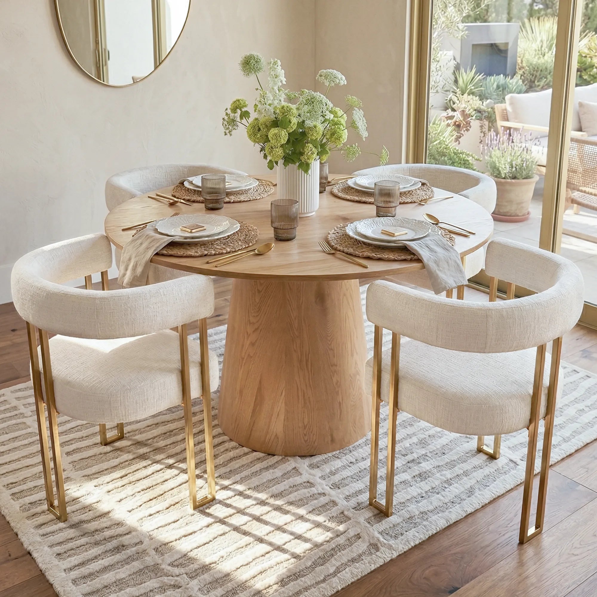 Dwen & Mia 46" Round Chenille Dining Table Set for 4 (5-Piece)