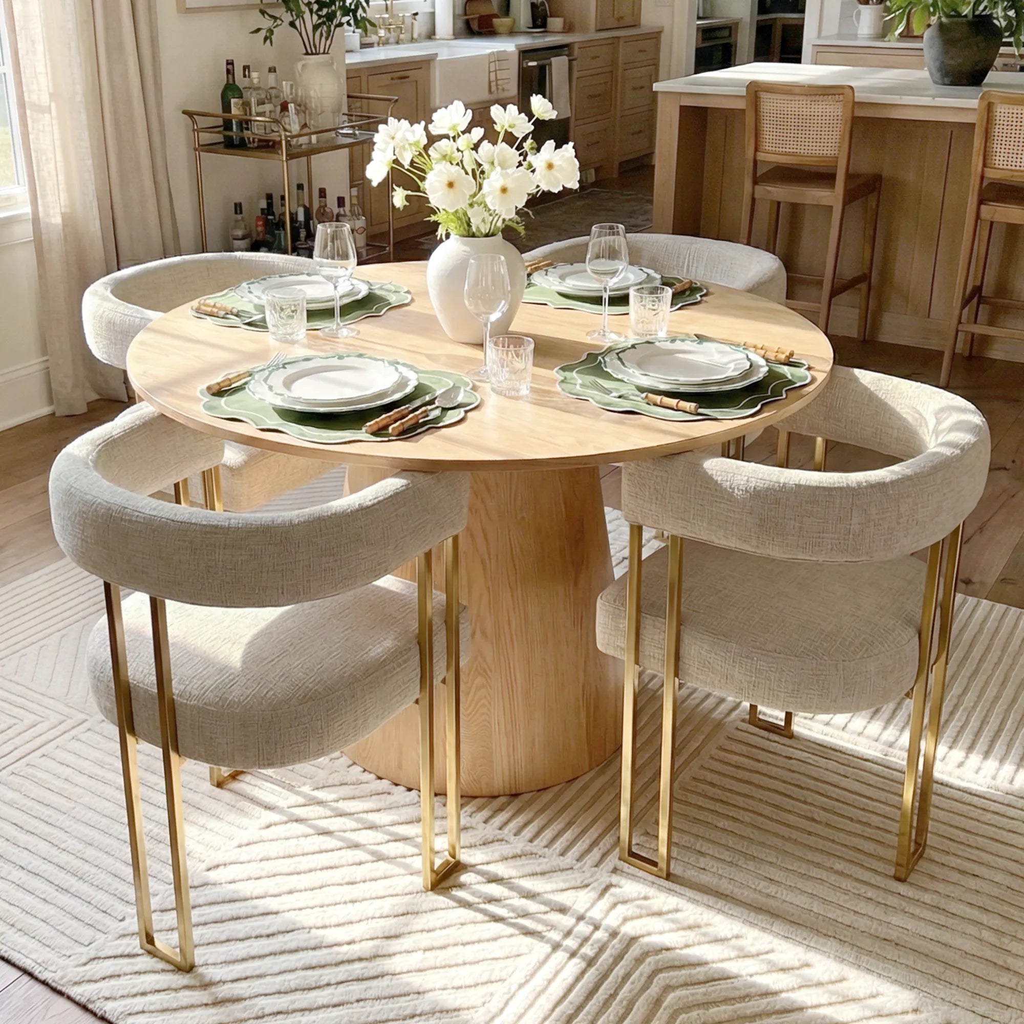 Dwen & Mia 46" Round Chenille Dining Table Set for 4 (5-Piece)