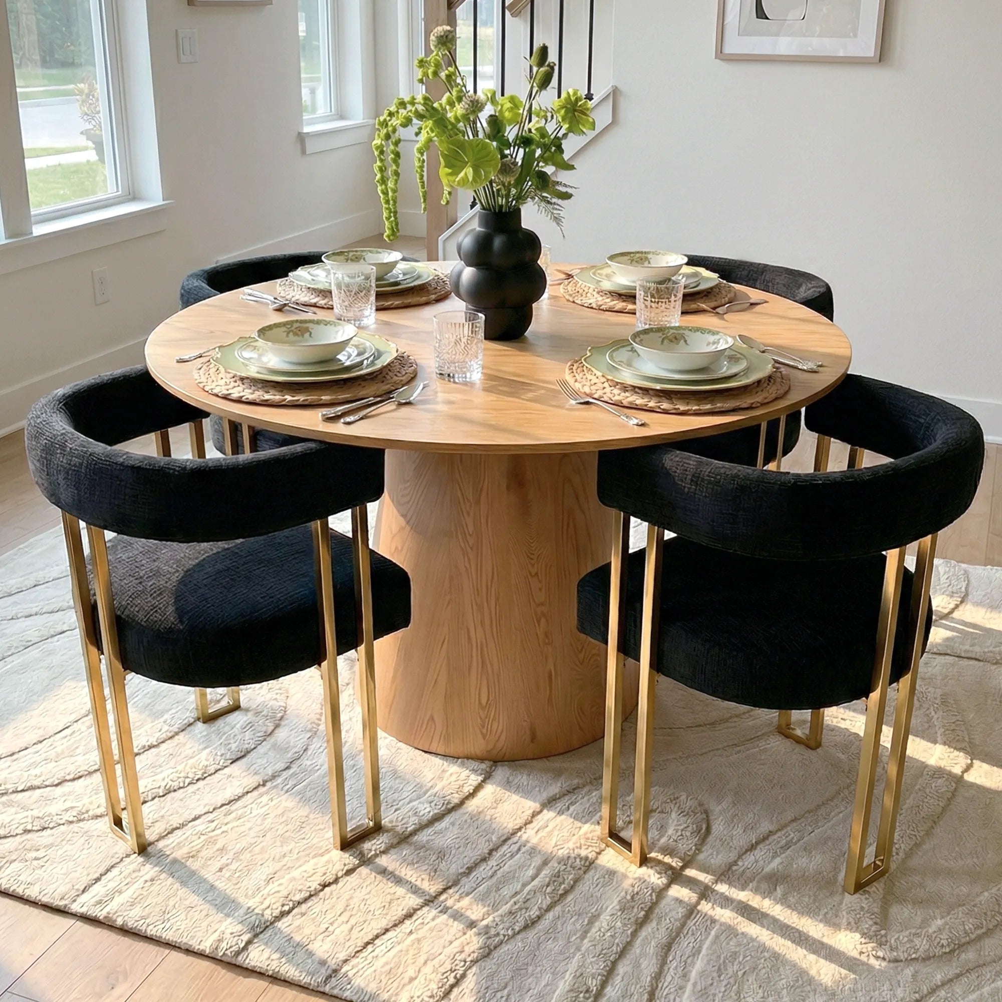 Dwen & Mia 46" Round Chenille Dining Table Set for 4 (5-Piece)