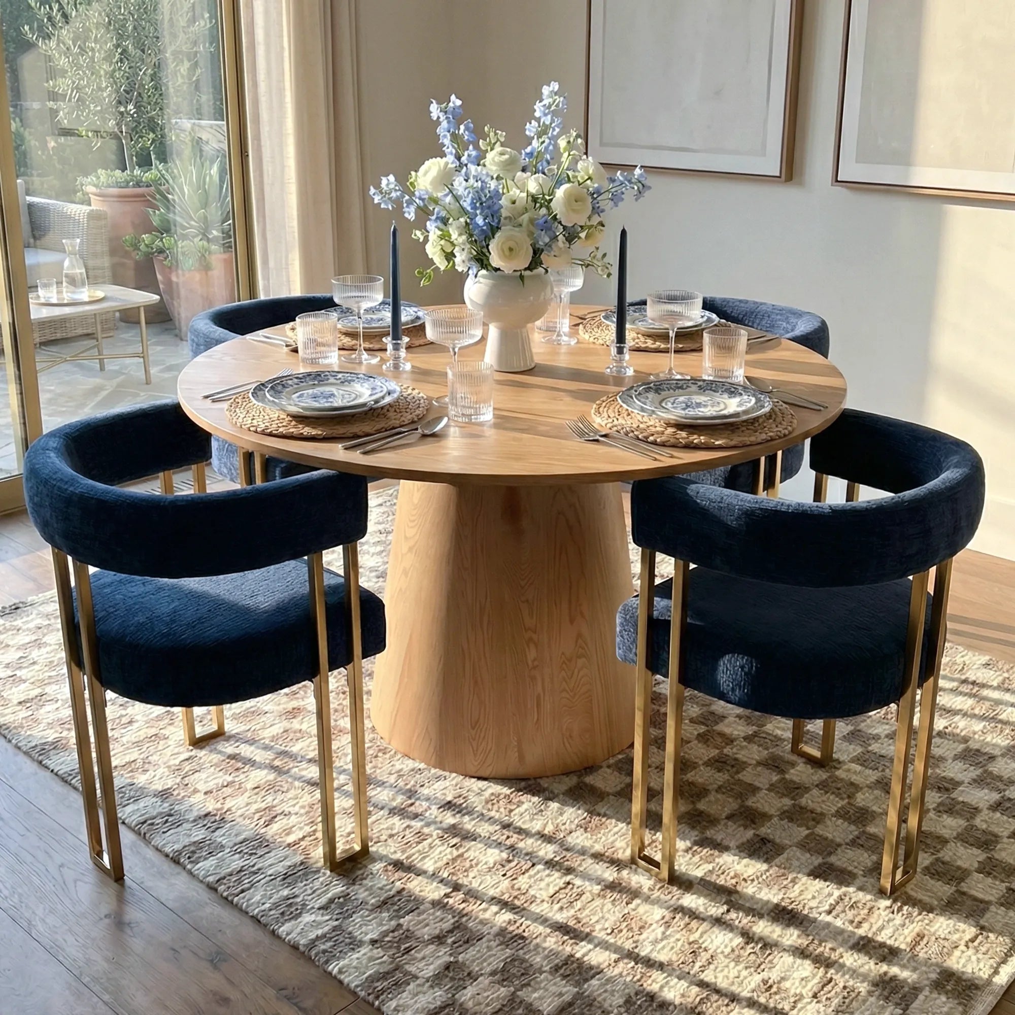 Dwen & Mia 46" Round Chenille Dining Table Set for 4 (5-Piece)