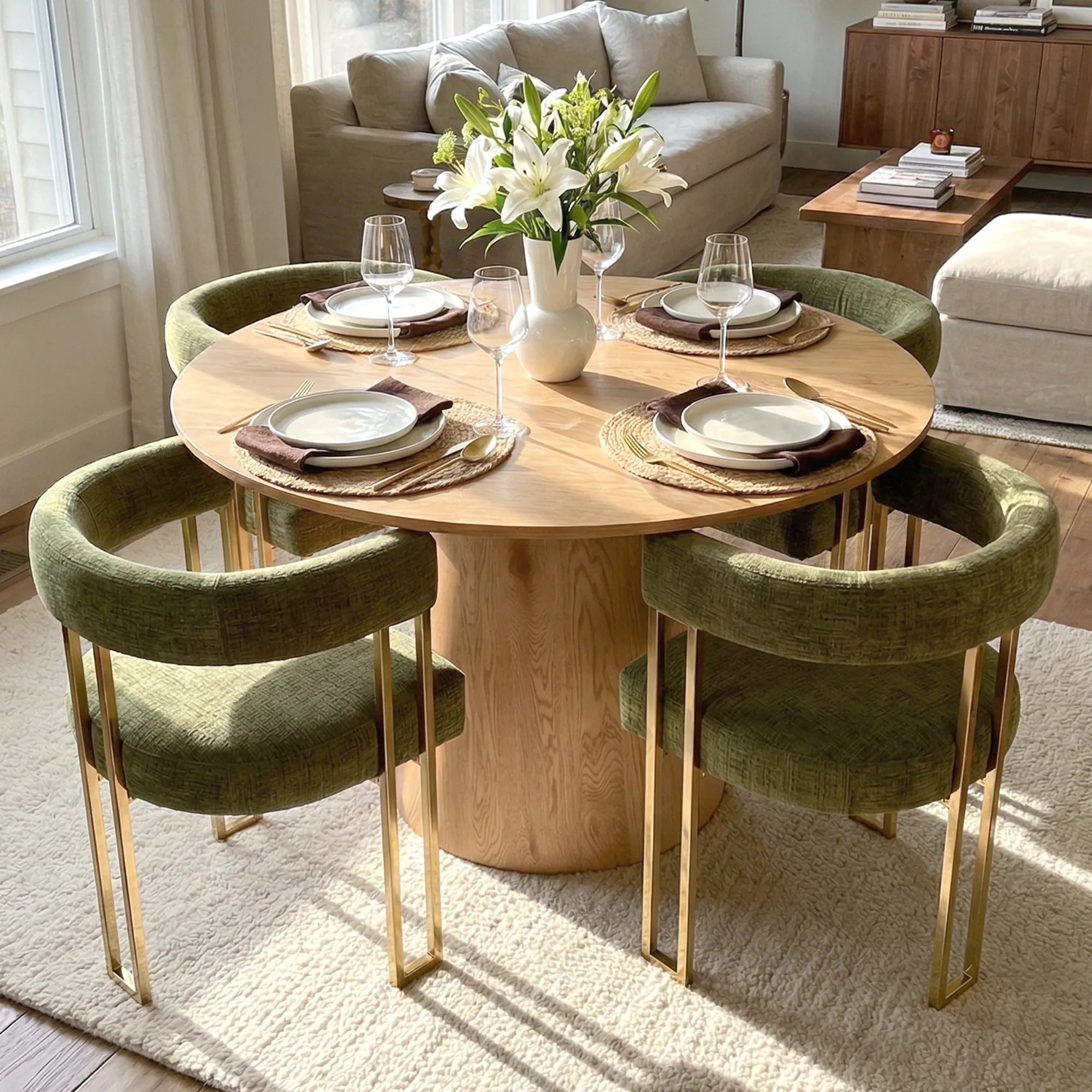 Dwen & Mia 46" Round Chenille Dining Table Set for 4 (5-Piece)