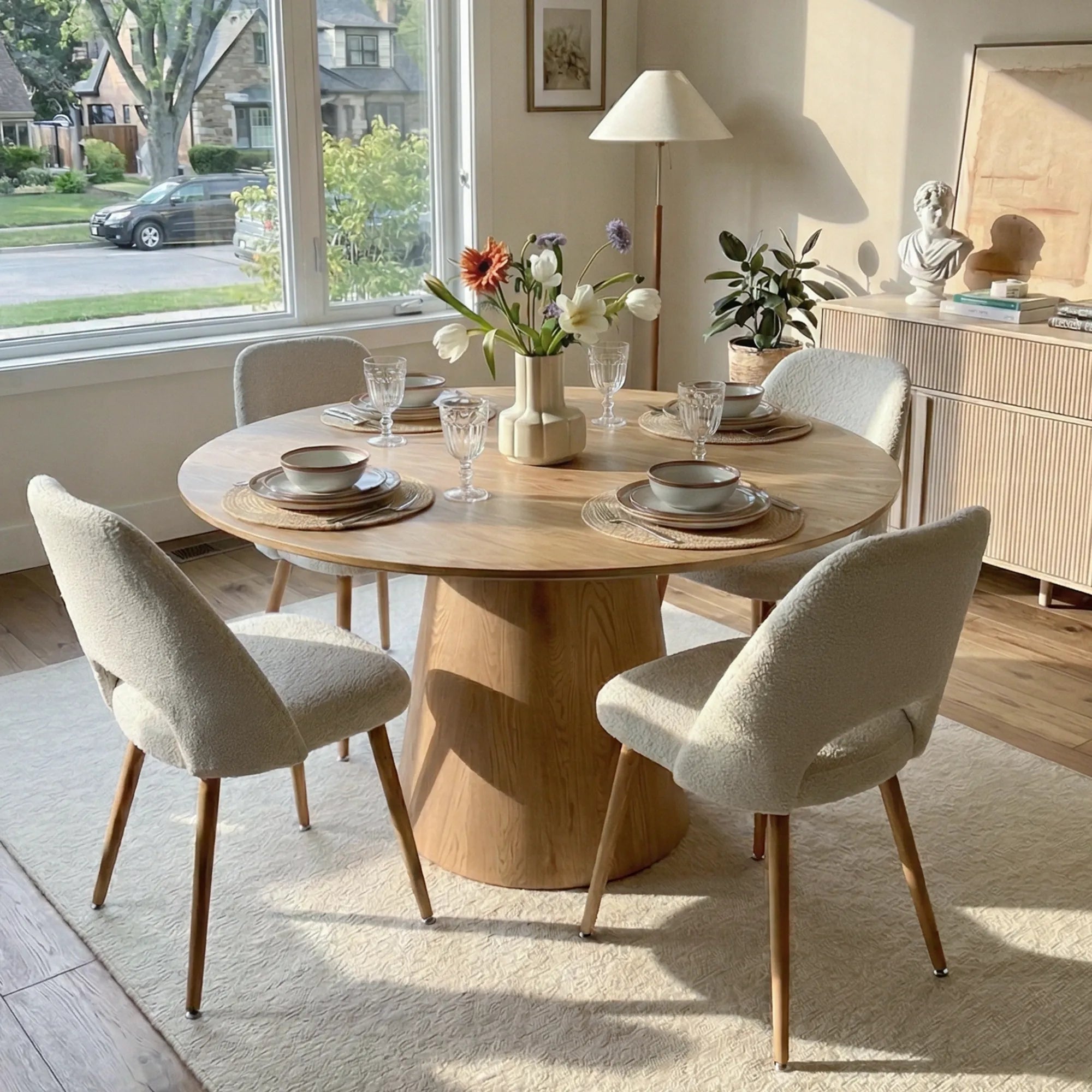 Dwen & Edwin 46" Modern Round Dining Table Set for 4 (5-Piece)