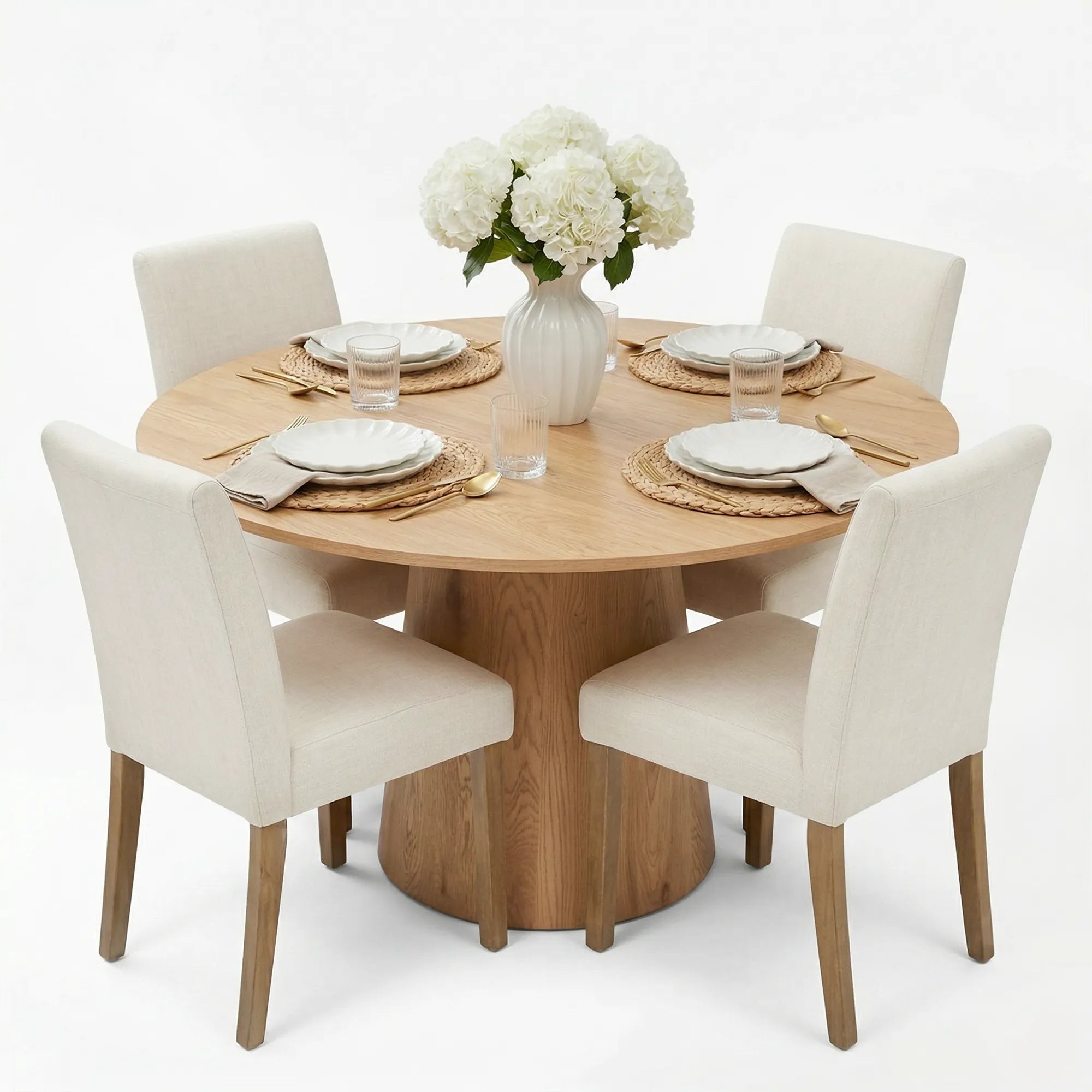 Dwen & North 46" Modern Round Dining Table Set for 4 (5-Piece)