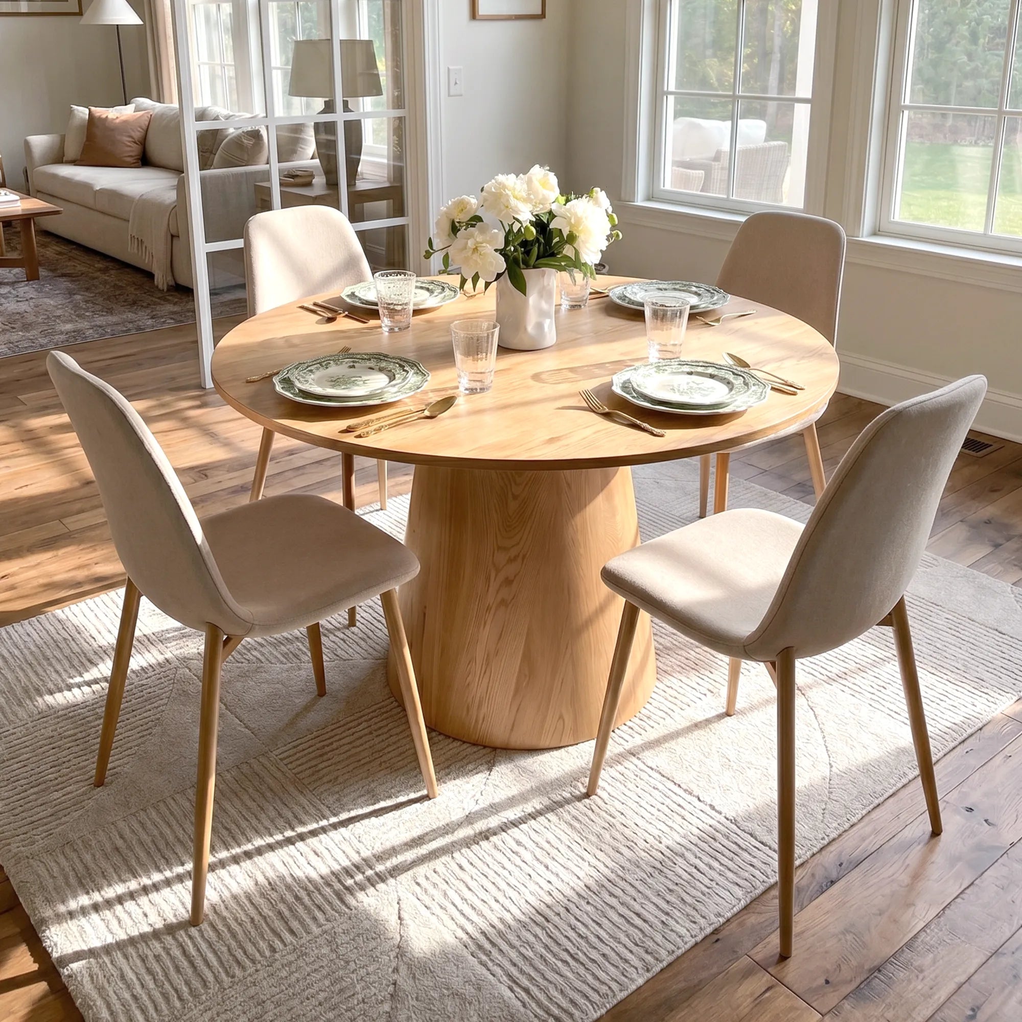 Dwen & Oslo 46" Round Dining Table Set for 4 (5-Piece)