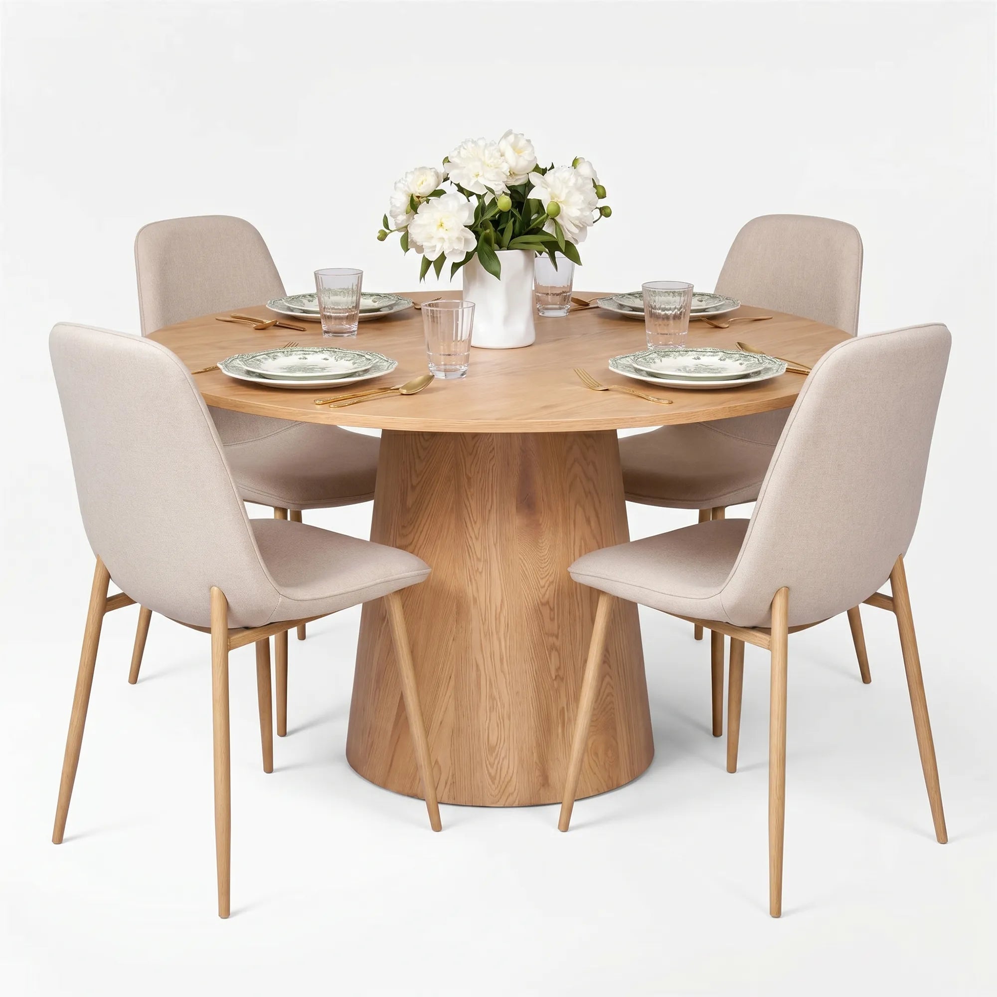 Dwen & Oslo 46" Round Dining Table Set for 4 (5-Piece)