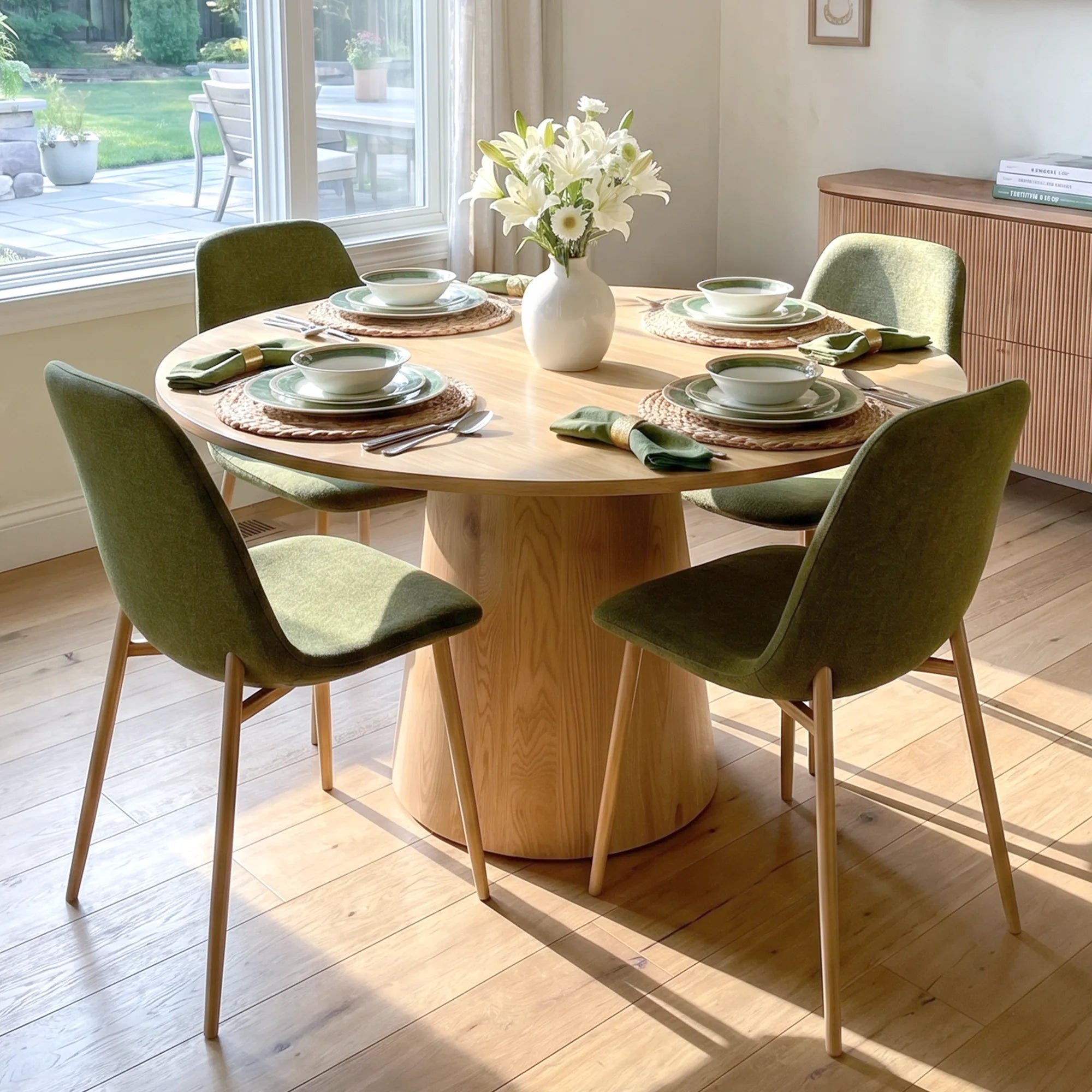 Dwen & Oslo 46" Round Dining Table Set for 4 (5-Piece)