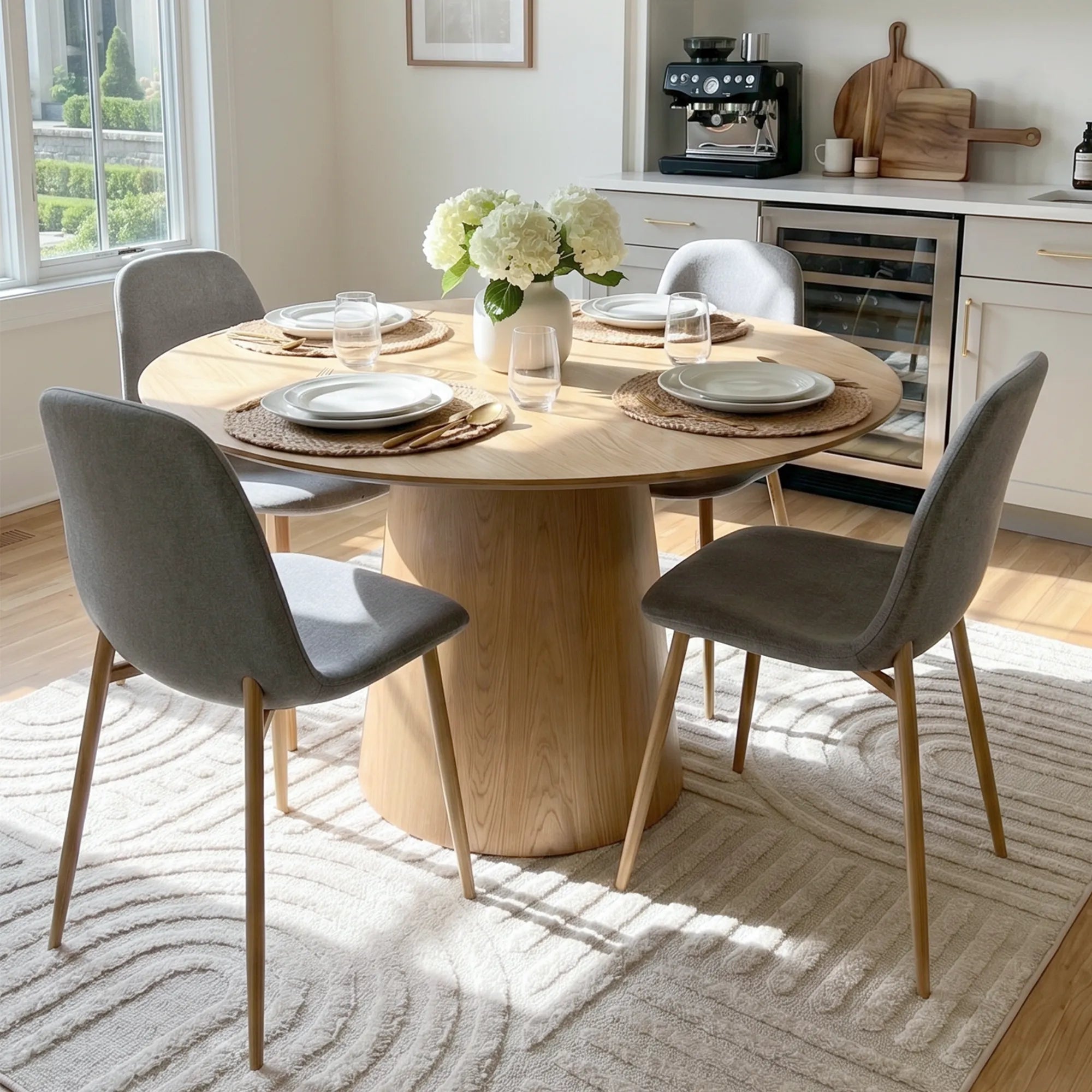 Dwen & Oslo 46" Round Dining Table Set for 4 (5-Piece)