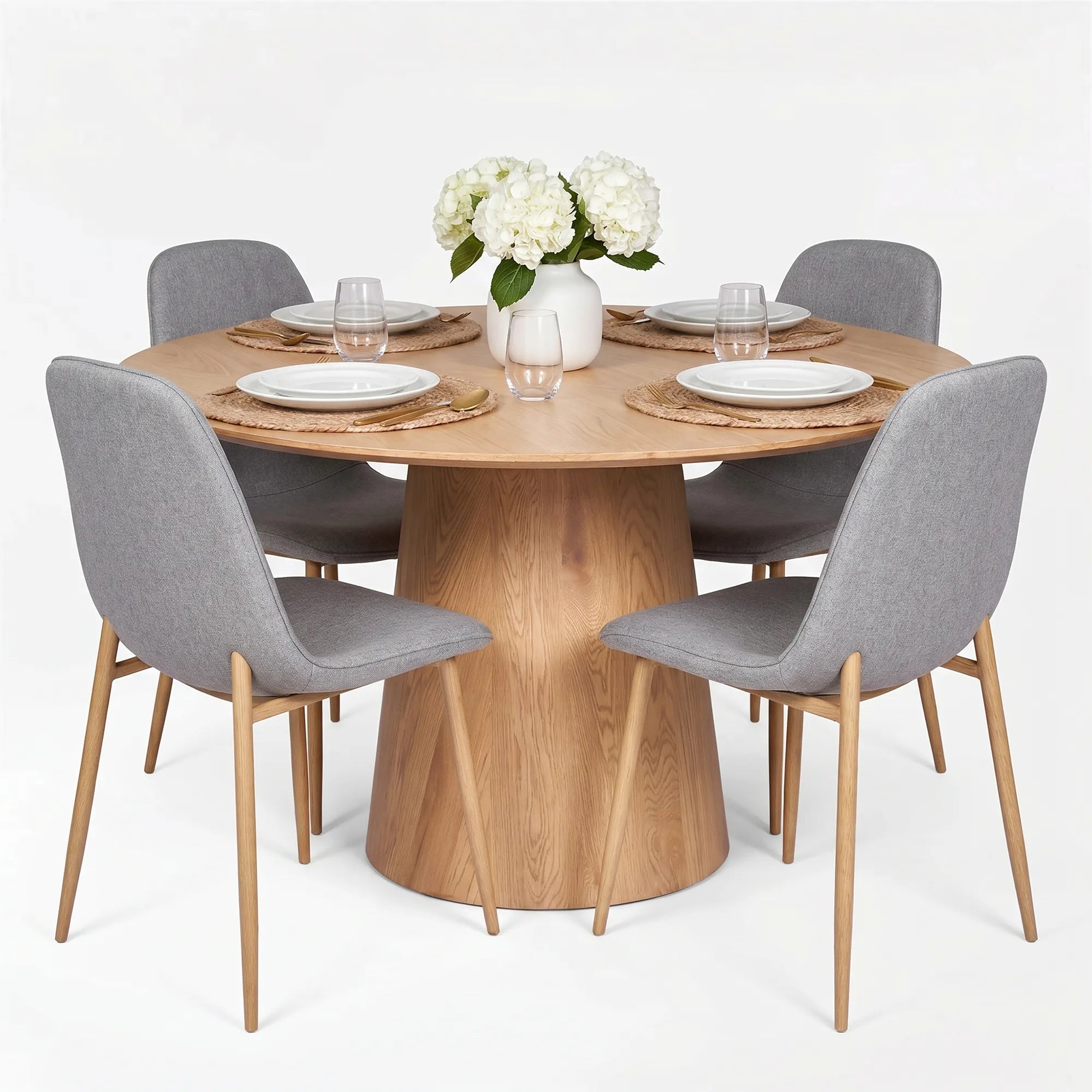 Dwen & Oslo 46" Round Dining Table Set for 4 (5-Piece)