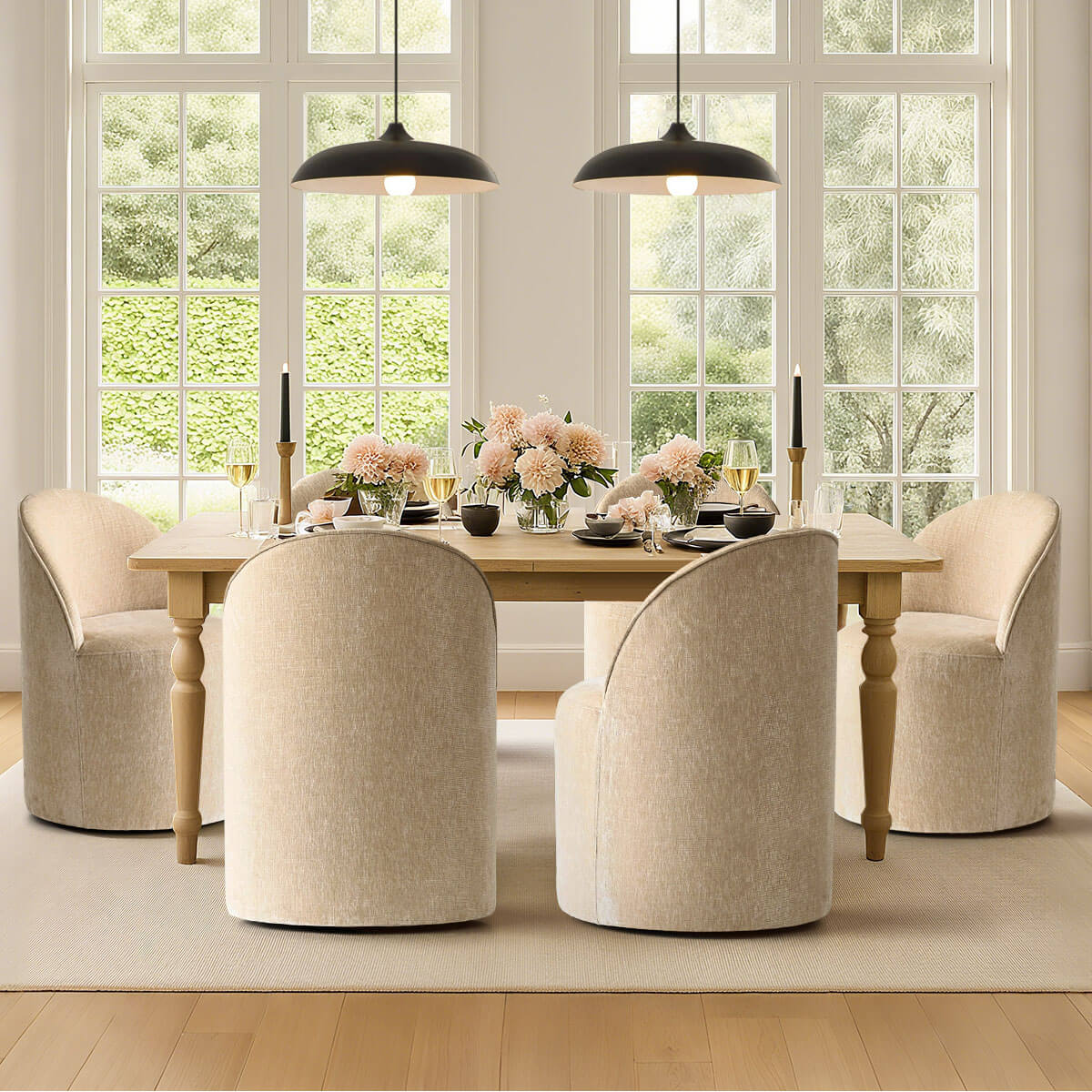 Doris Rolling Upholstered Dining Chair With Castors (Set of 6)