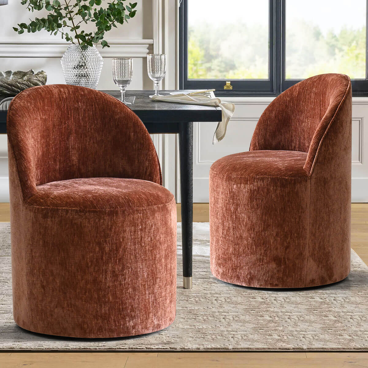 Doris Rolling Upholstered Dining Chair With Castors (Set of 6)